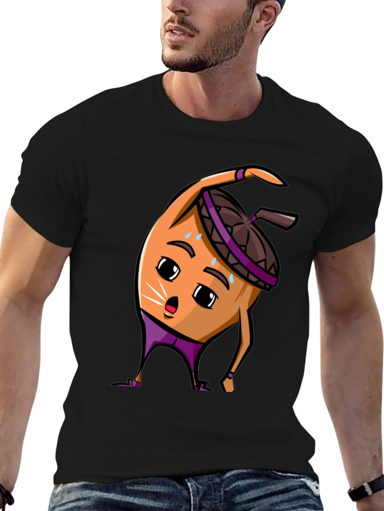 Black Funny Acorn Workout T-Shirt - Black view 6