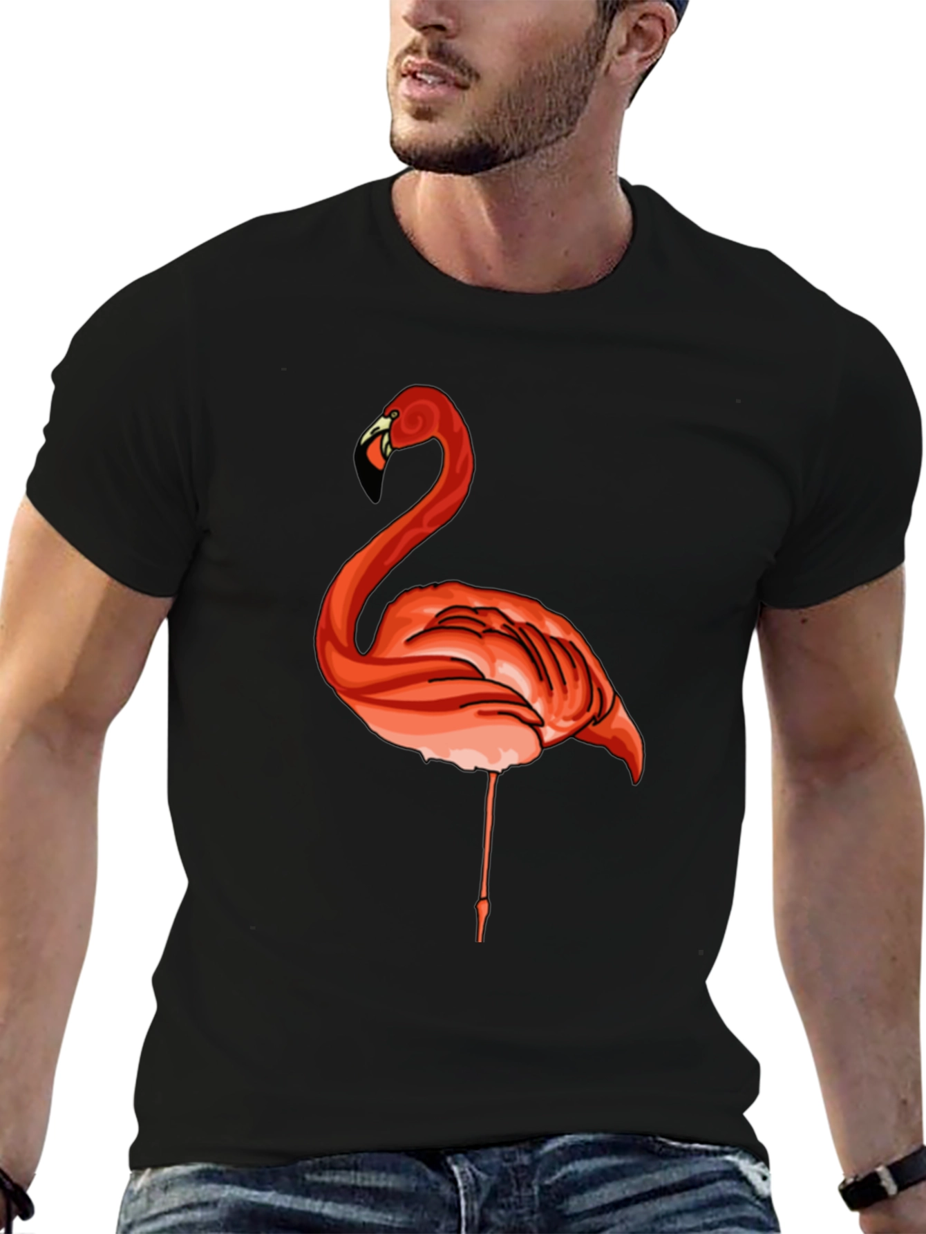 Black Flamingo Graphic Tee - Casual Black T-Shirt view 6