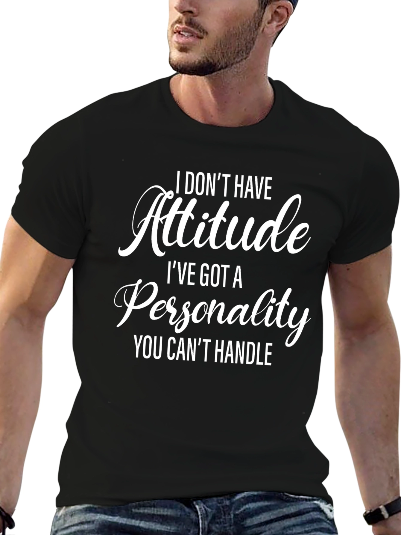 Black Attitude Personality Men's Black T-Shirt view 6