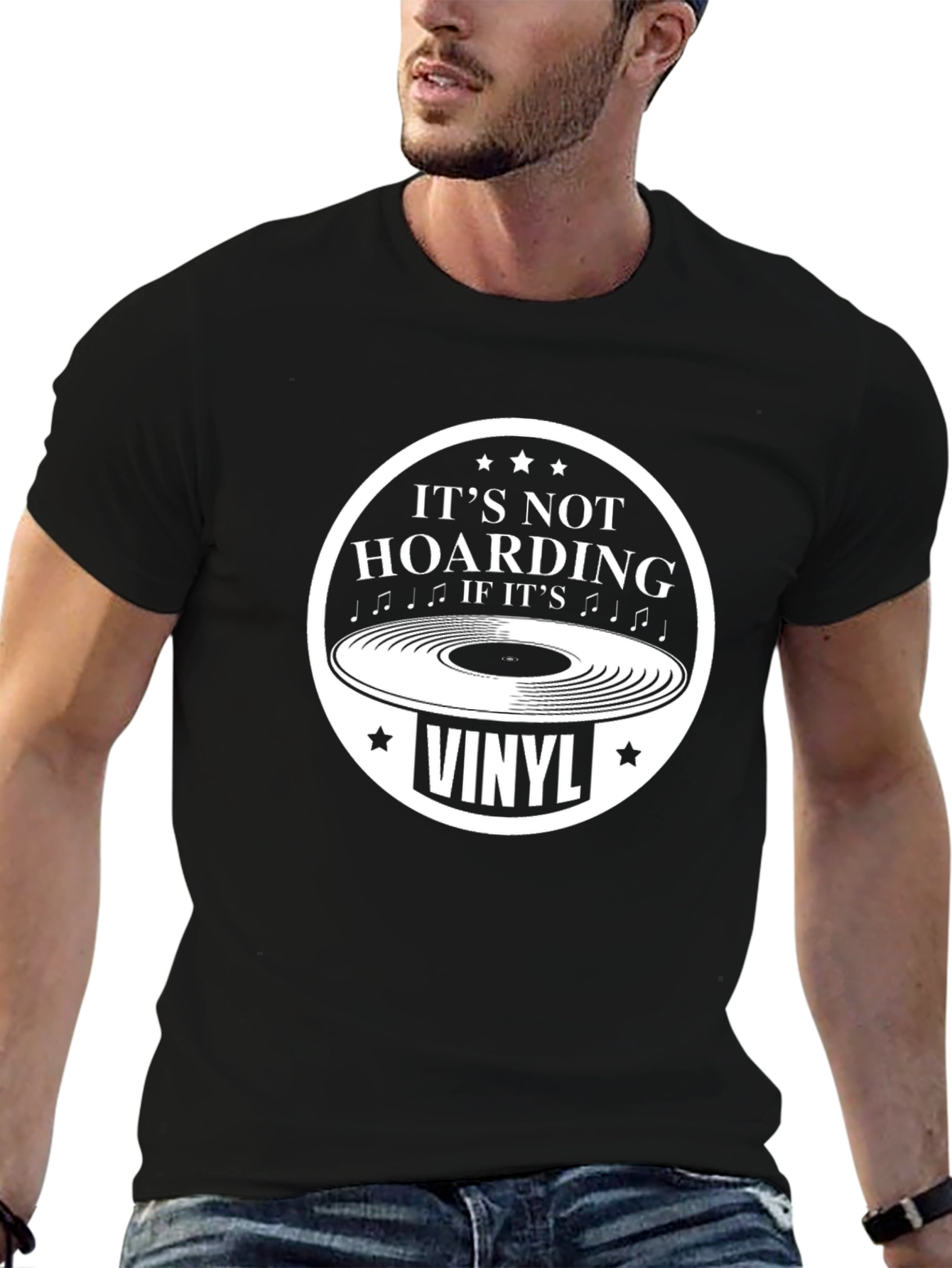 Black It's Not Hoarding If It's Vinyl Black T-Shirt view 6