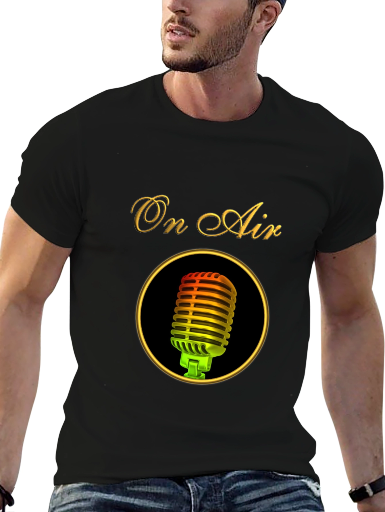 Black On Air Microphone Black T-Shirt view 6