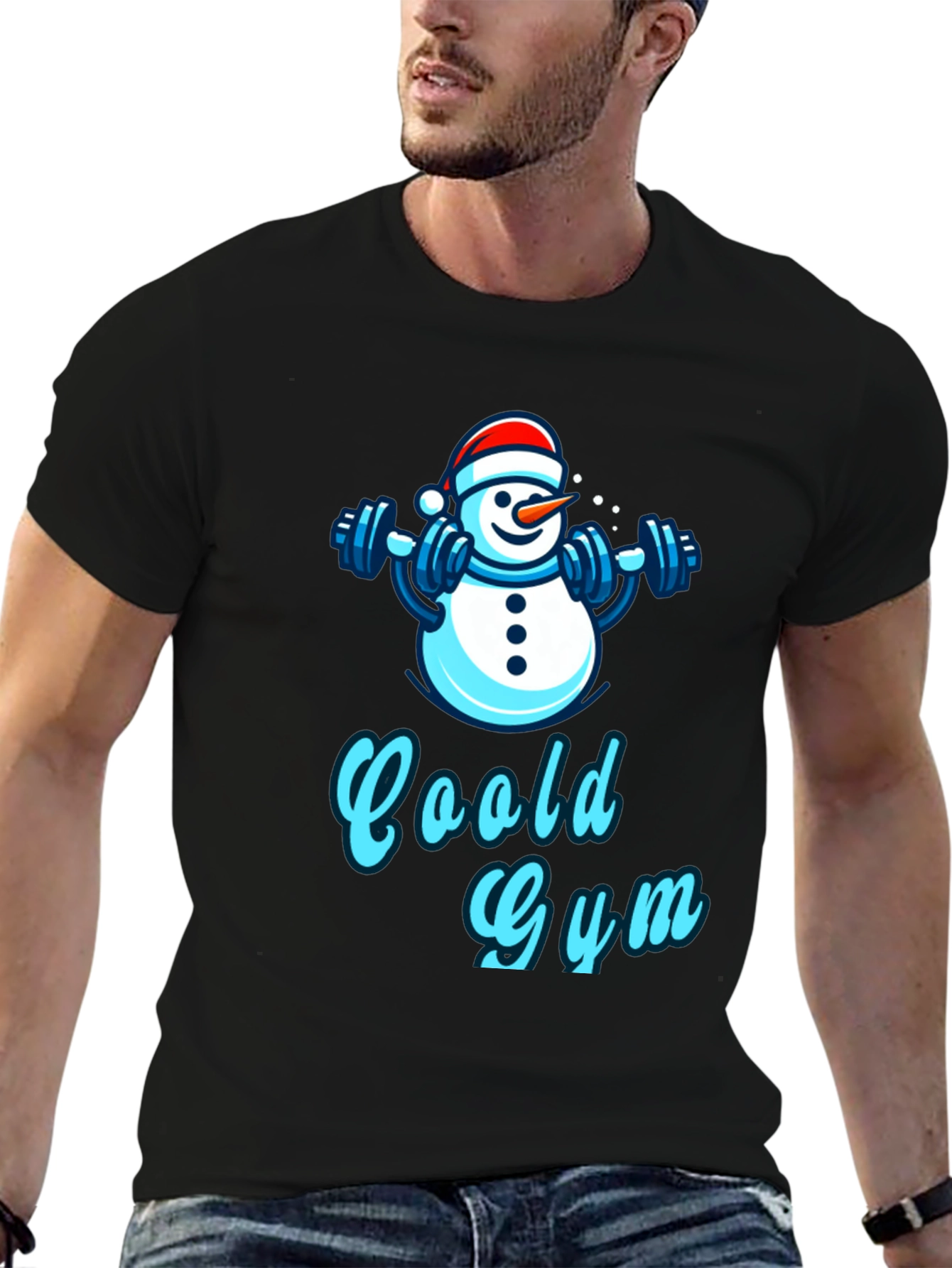 Black Cool Gym Snowman Black T-Shirt view 6