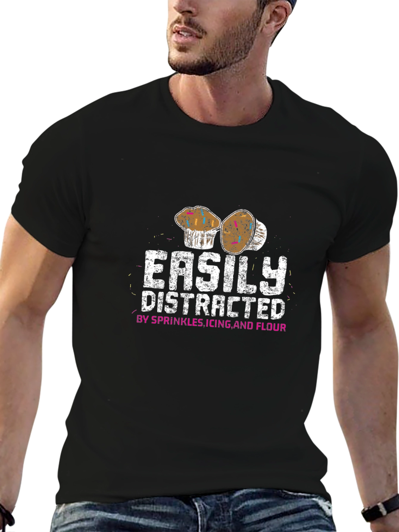 Black Easily Distracted By Sprinkles T-Shirt view 6