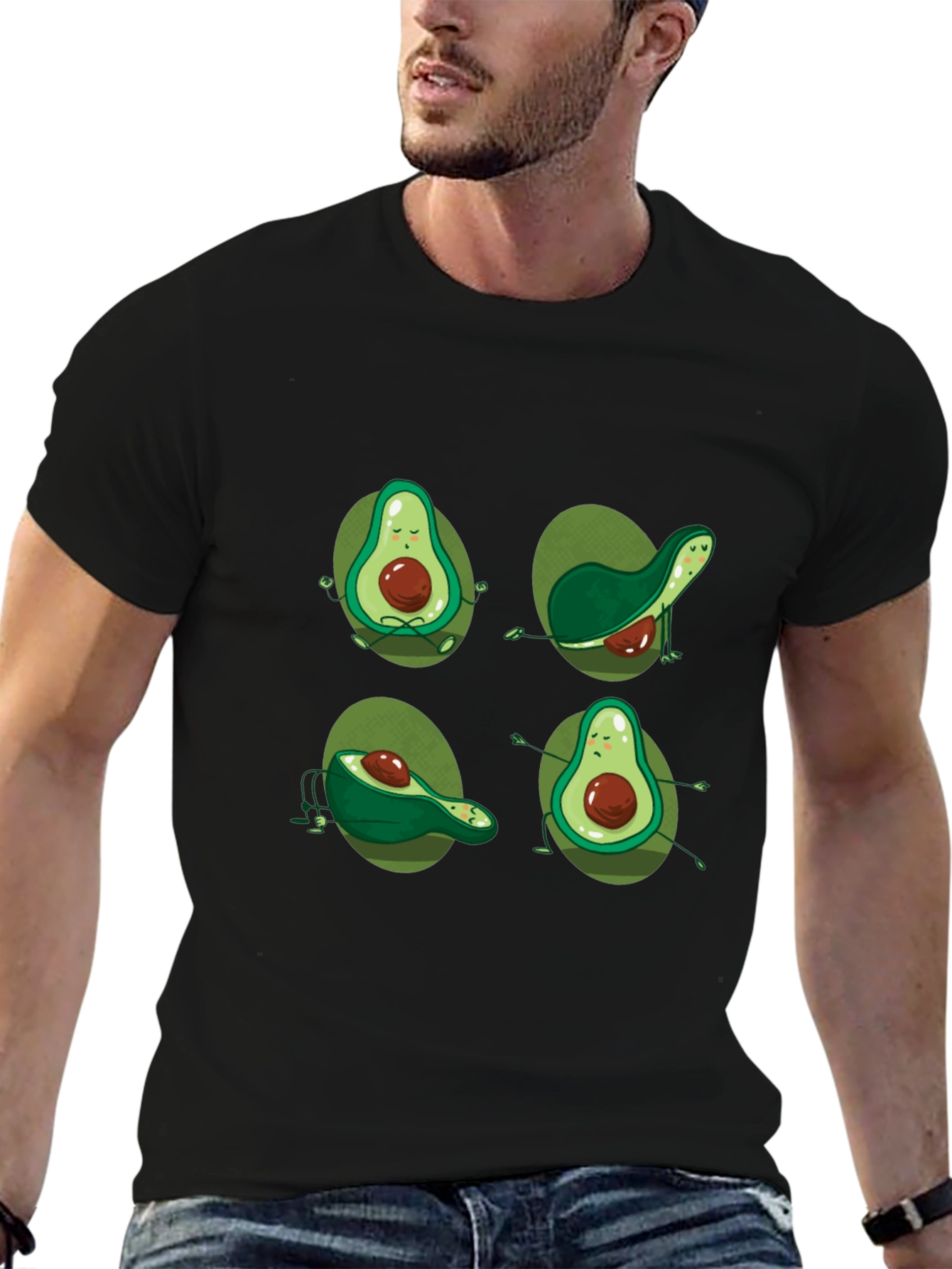 Black Avocado Yoga Black T-Shirt - Meditating Fruit Tee view 6