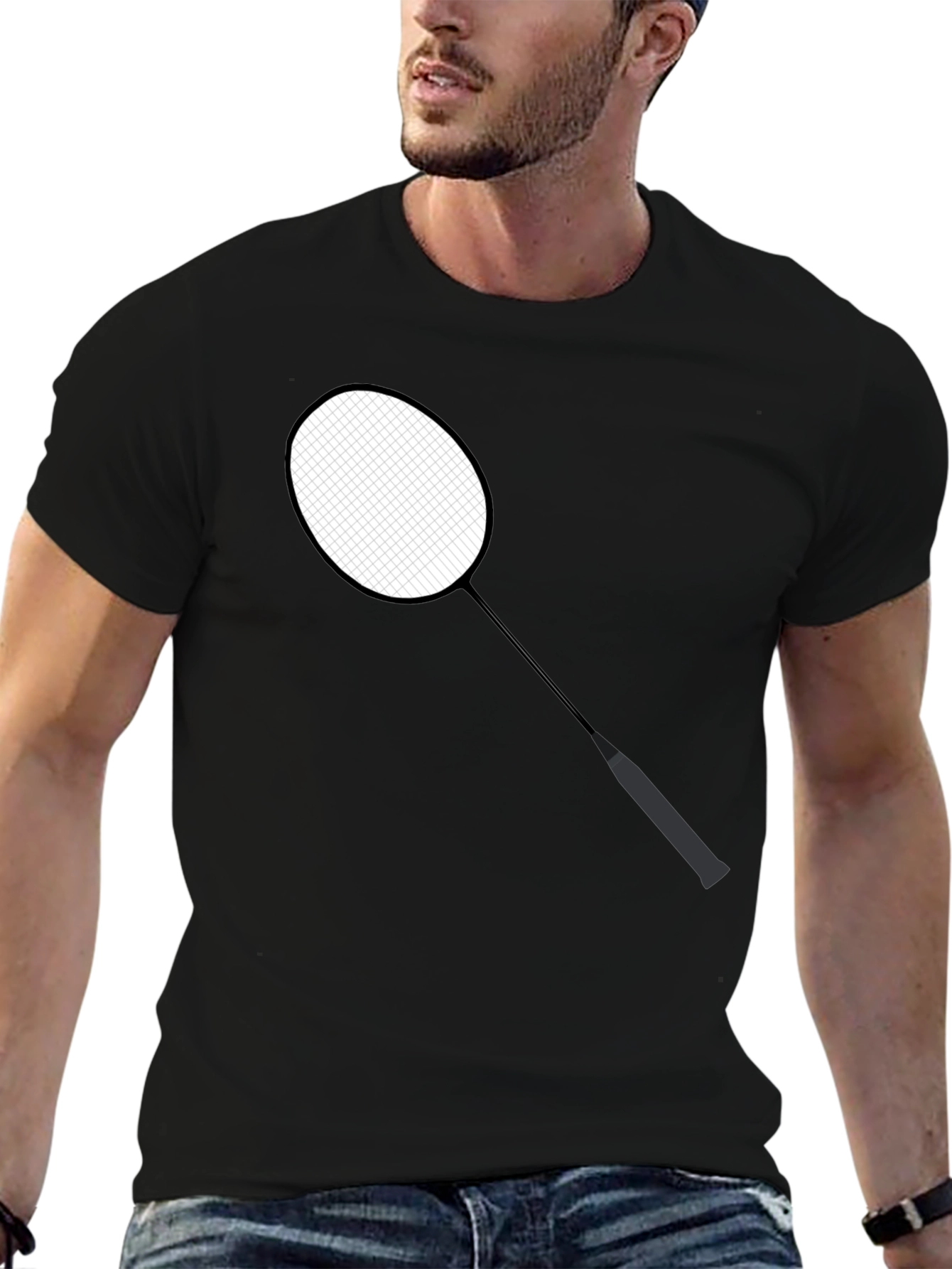 Black Badminton Racket Graphic Tee - Stylish Sportswear view 6