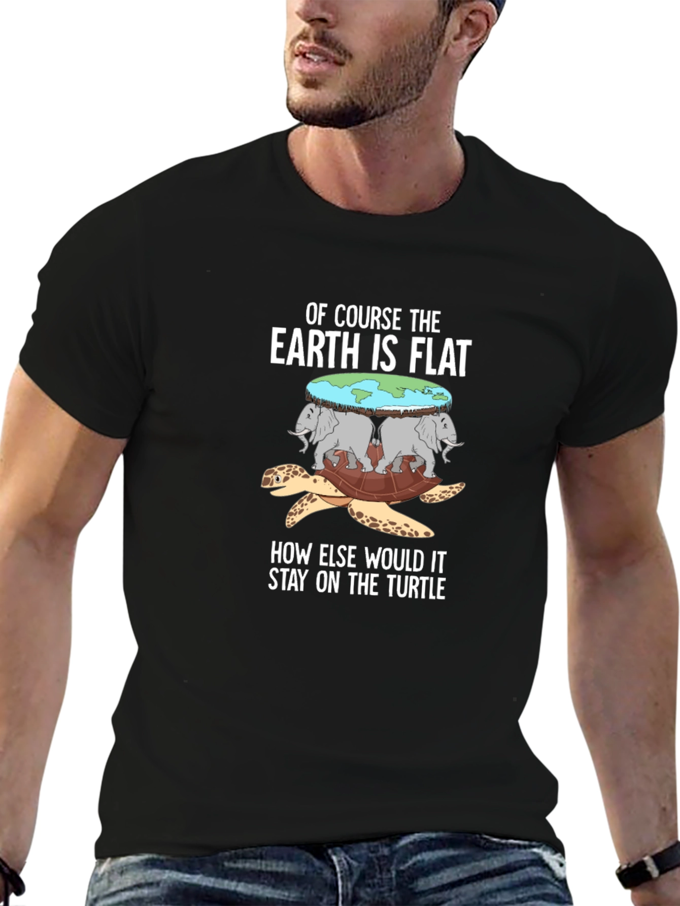 Black Flat Earth Turtle T-Shirt view 6