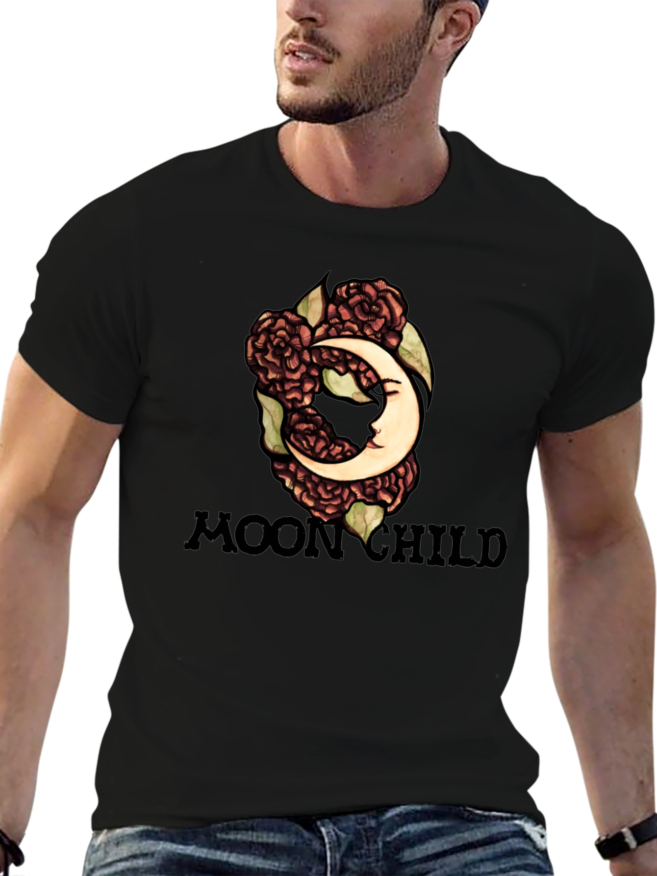 Moon Child Graphic Tee - Black Cotton T-Shirt - 6