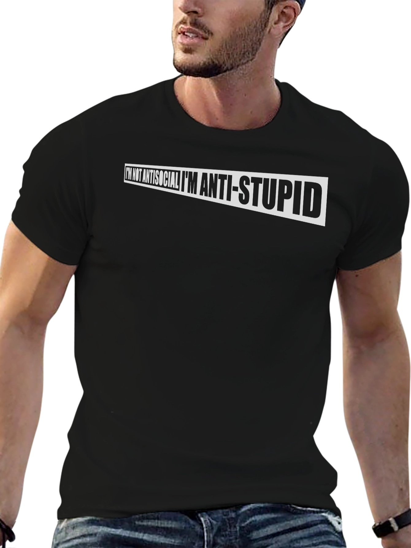 Black Anti-Stupid Graphic Tee - Mens Humor T-Shirt view 6