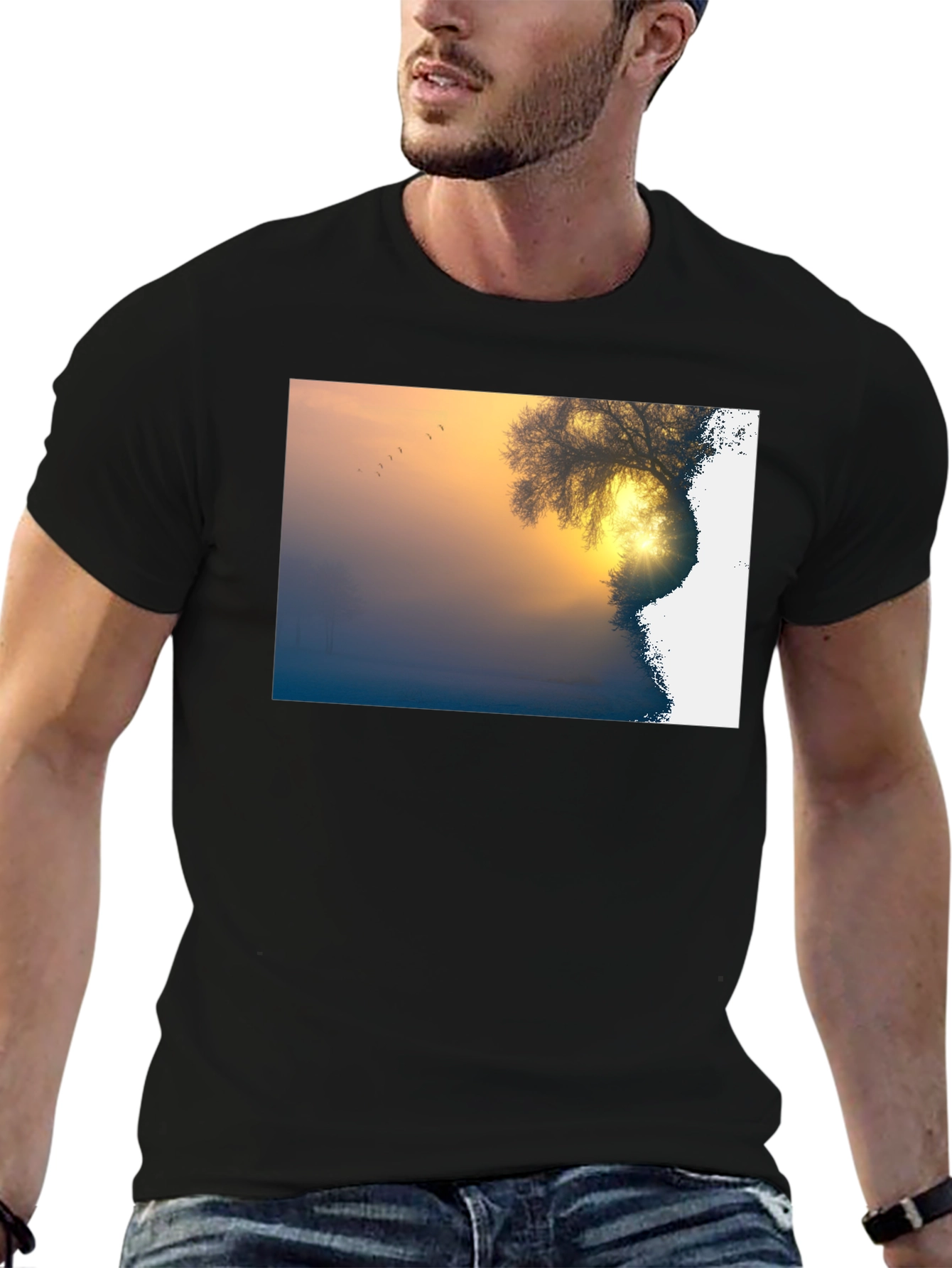 Black Sunrise Nature Scene Graphic Tee view 6