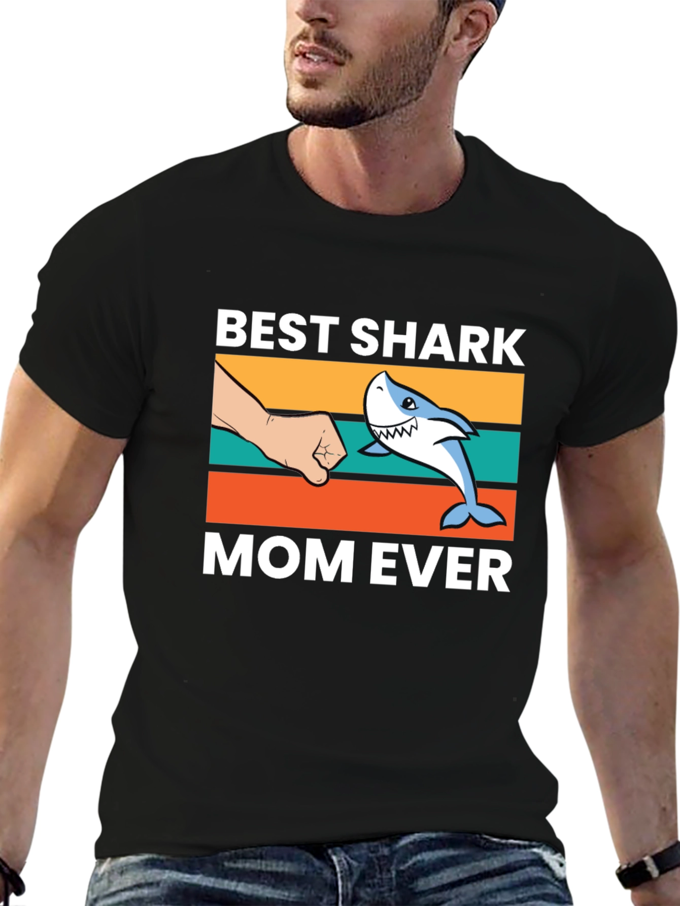 Black Best Shark Mom Ever T-Shirt view 6