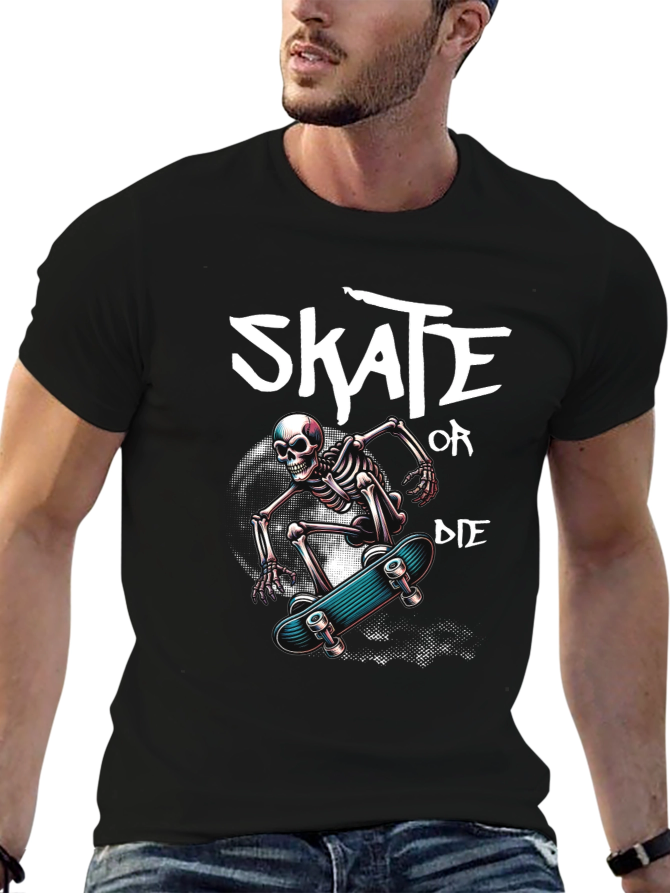 Black Skate or Die Skeleton Graphic Tee view 6