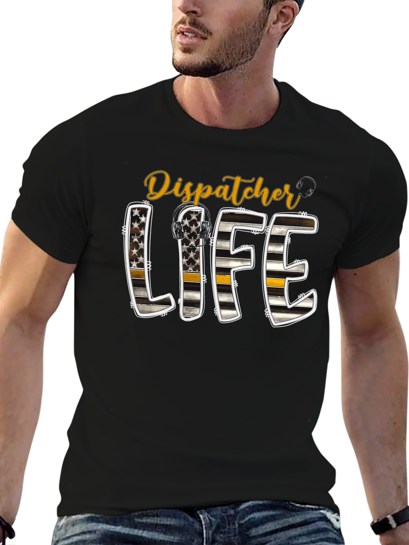 Black Dispatcher Life Tee - Thin Yellow Line view 6