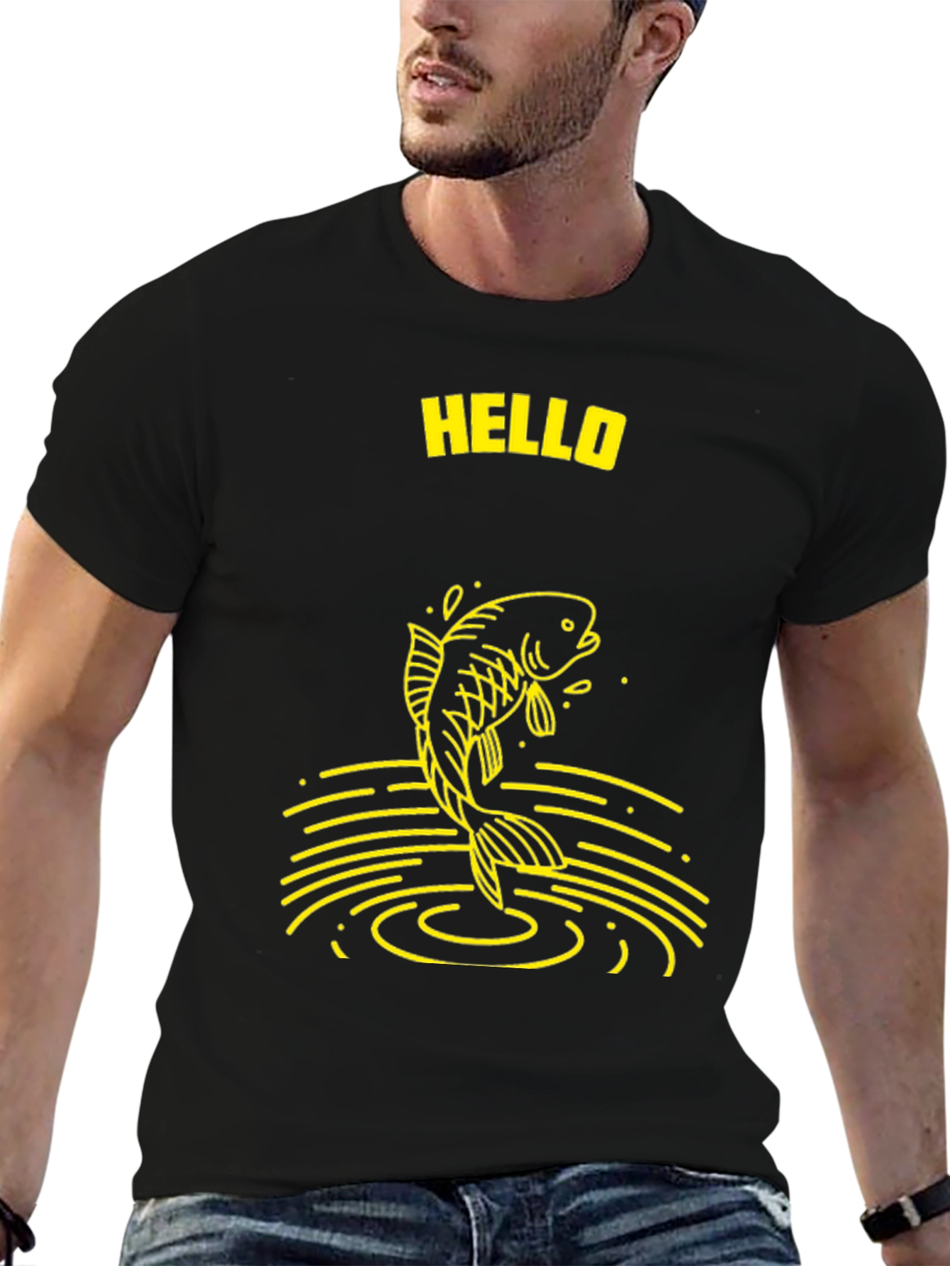 Black Hello Fish Graphic T-Shirt view 6
