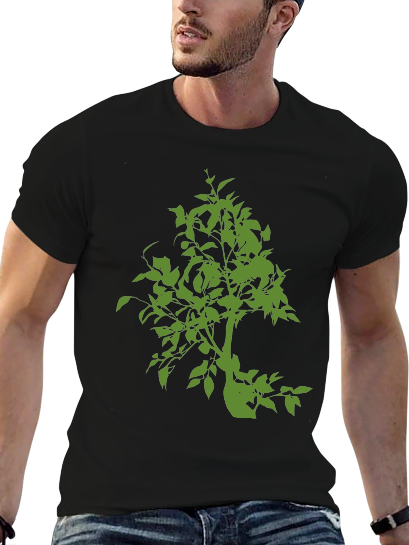 Black Green Tree Graphic Black T-Shirt view 6