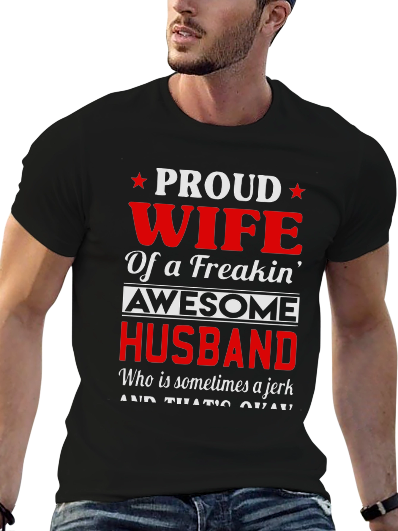 Black Proud Wife of Awesome Husband T-Shirt view 6