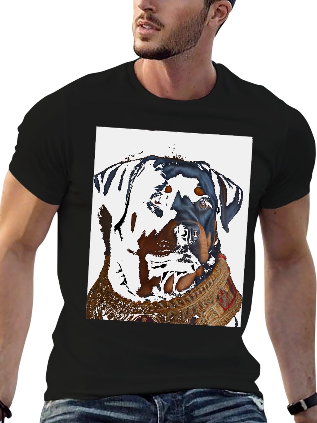Black Rottweiler Dog T-Shirt - Cool Artistic Design view 6