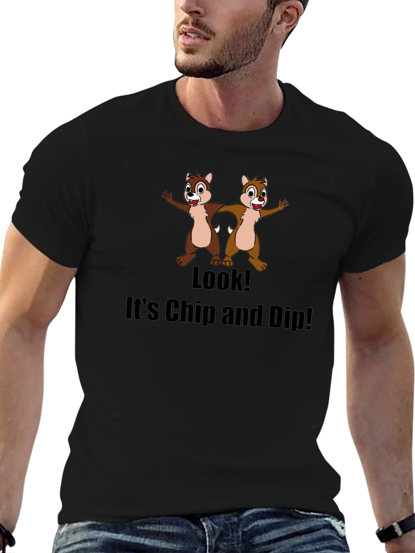 Black Chip and Dip Graphic T-Shirt - Funny Cartoon Tee view 6