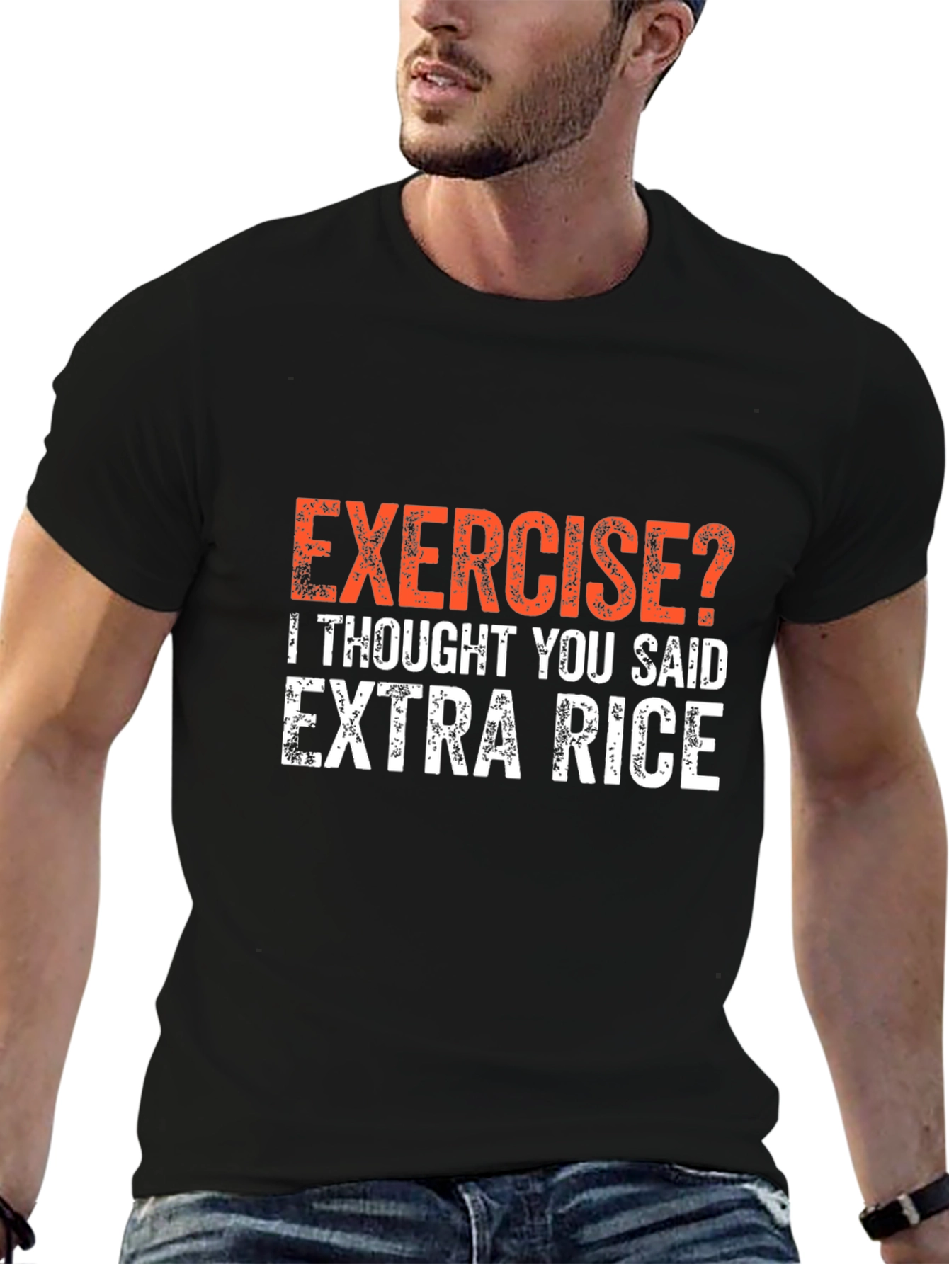 Black Funny Exercise Extra Rice Graphic T-Shirt view 6