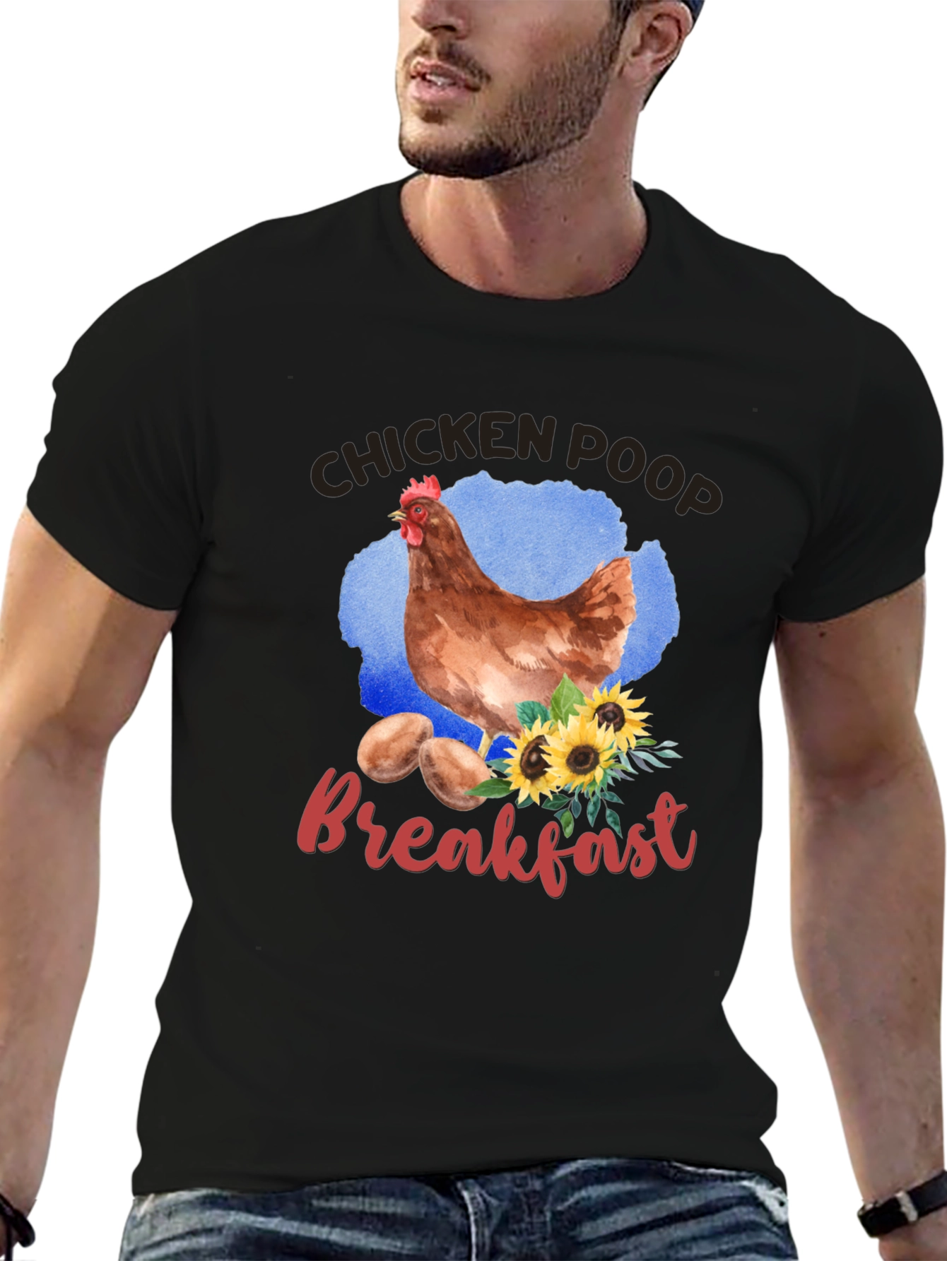 Black Chicken Poop Breakfast Graphic T-Shirt view 6