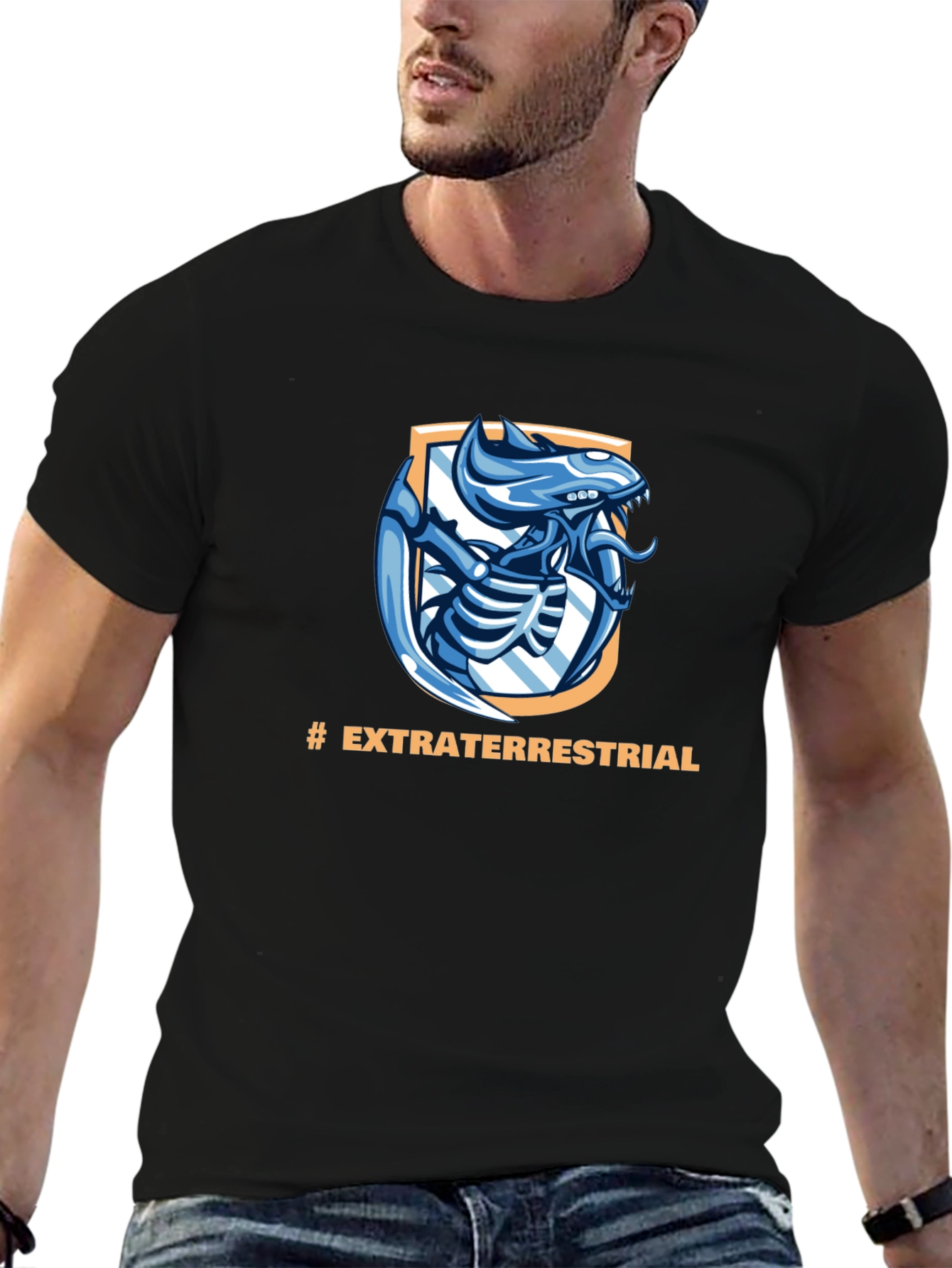 Black Extraterrestrial Alien Graphic Black T-Shirt view 6