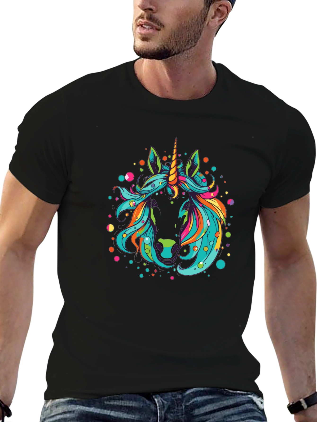 Black Unicorn Graphic Tee - Men's Black T-Shirt view 6