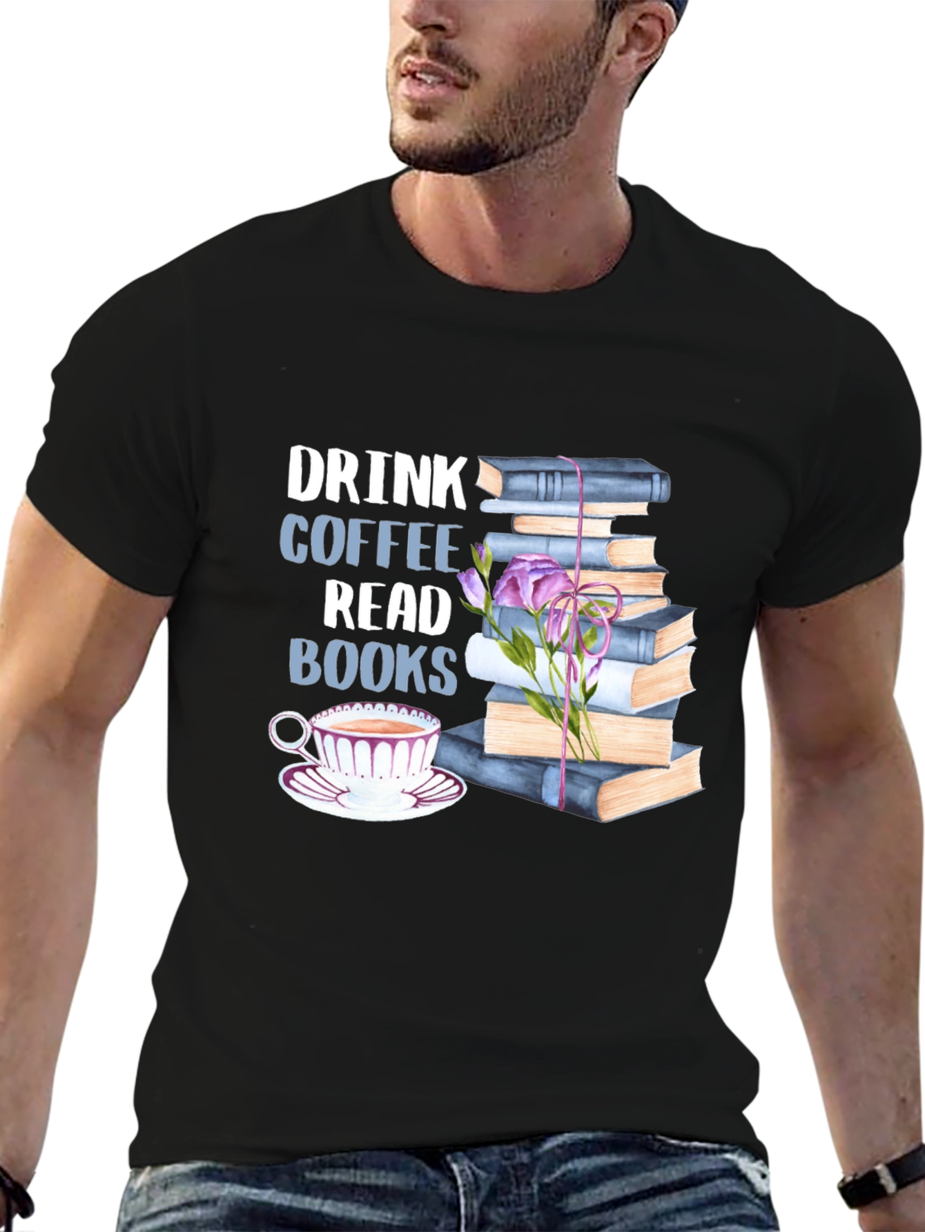 Black Drink Coffee Read Books Graphic Tee view 6