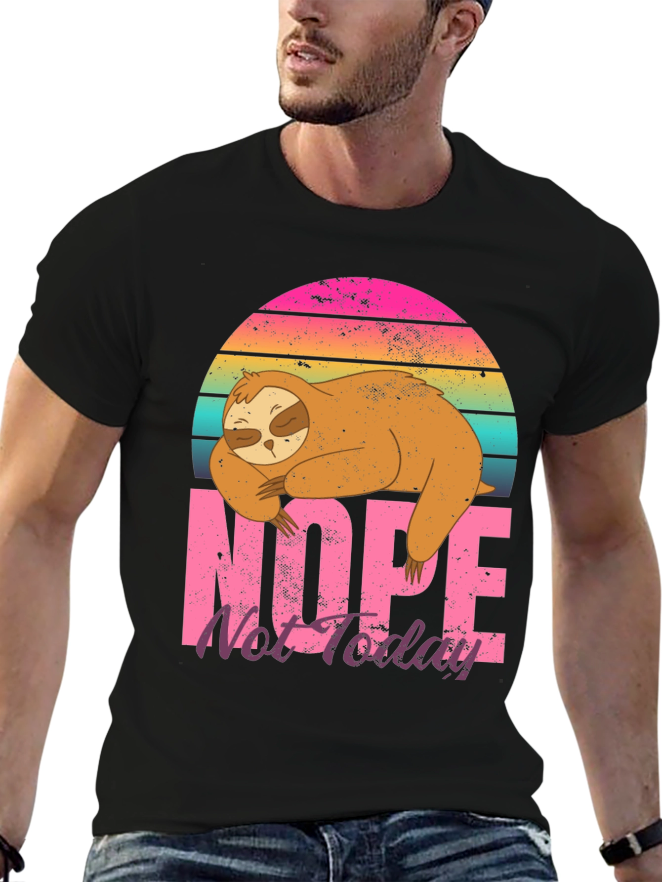 Black Nope Not Today Sloth Graphic T-Shirt view 6