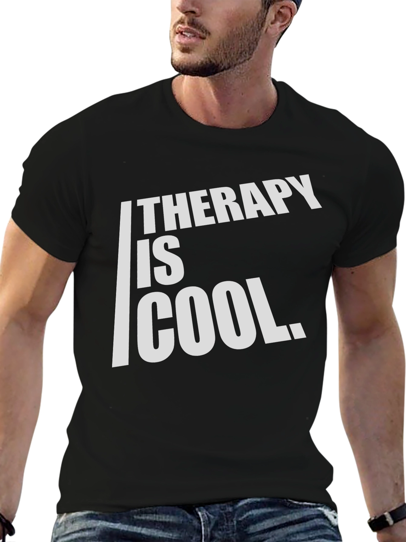 Black Therapy is Cool Graphic Tee - Men's Black T-Shirt view 6