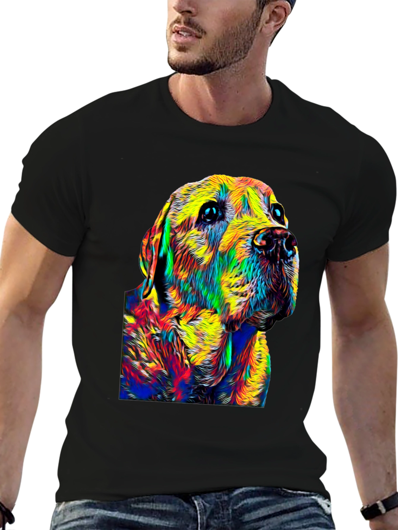 Black Colorful Dog Portrait Black T-Shirt view 6