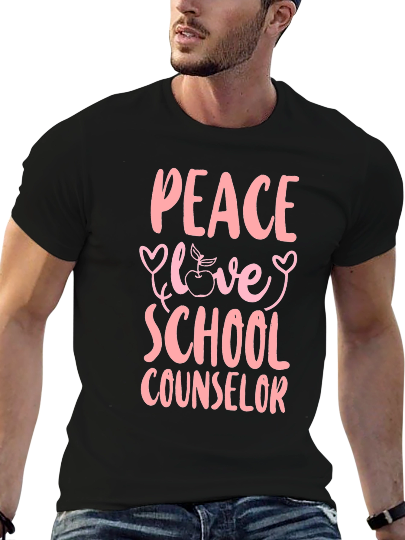 Black Peace Love School Counselor T-Shirt view 6