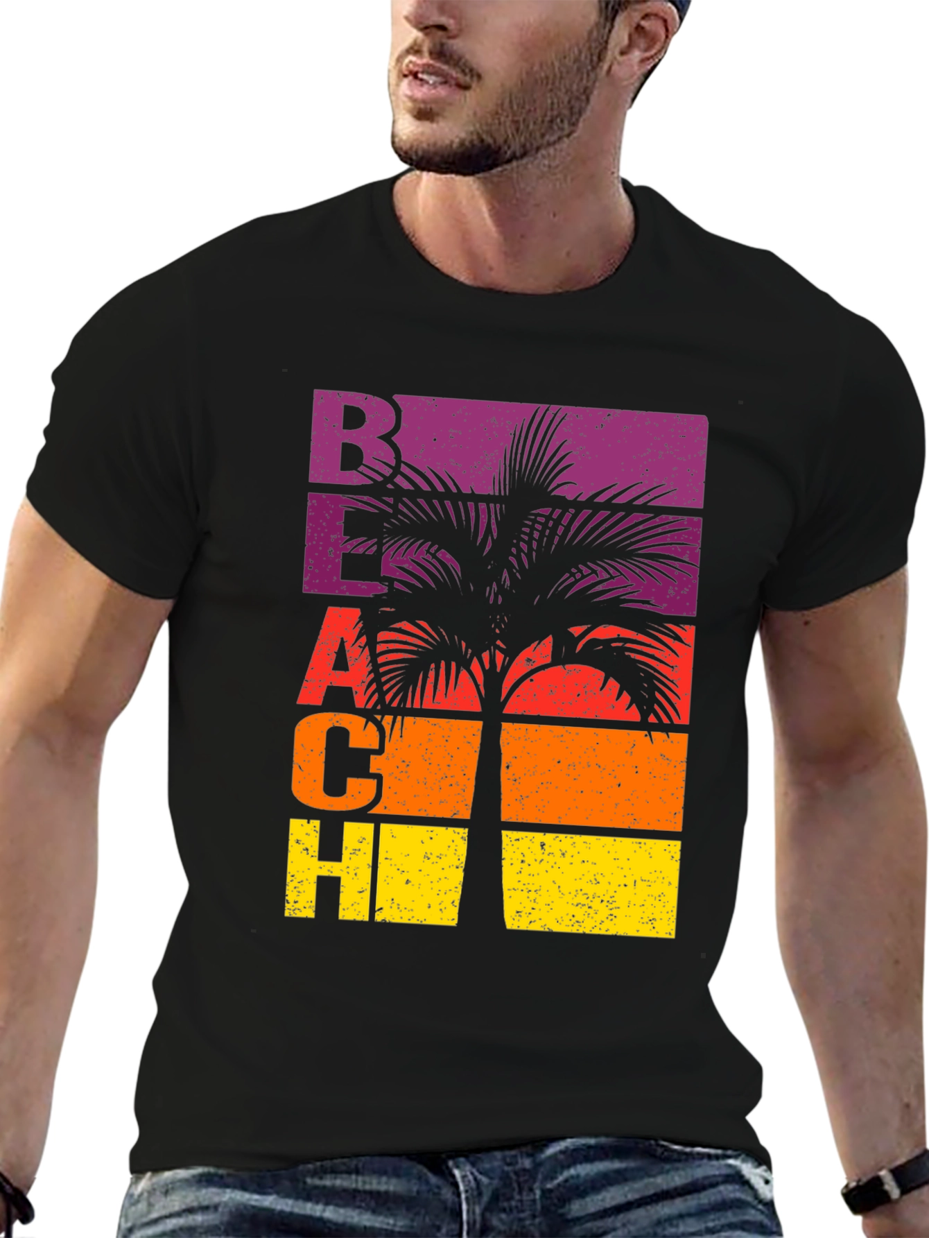 Black Retro Beach Palm Graphic T-Shirt view 6