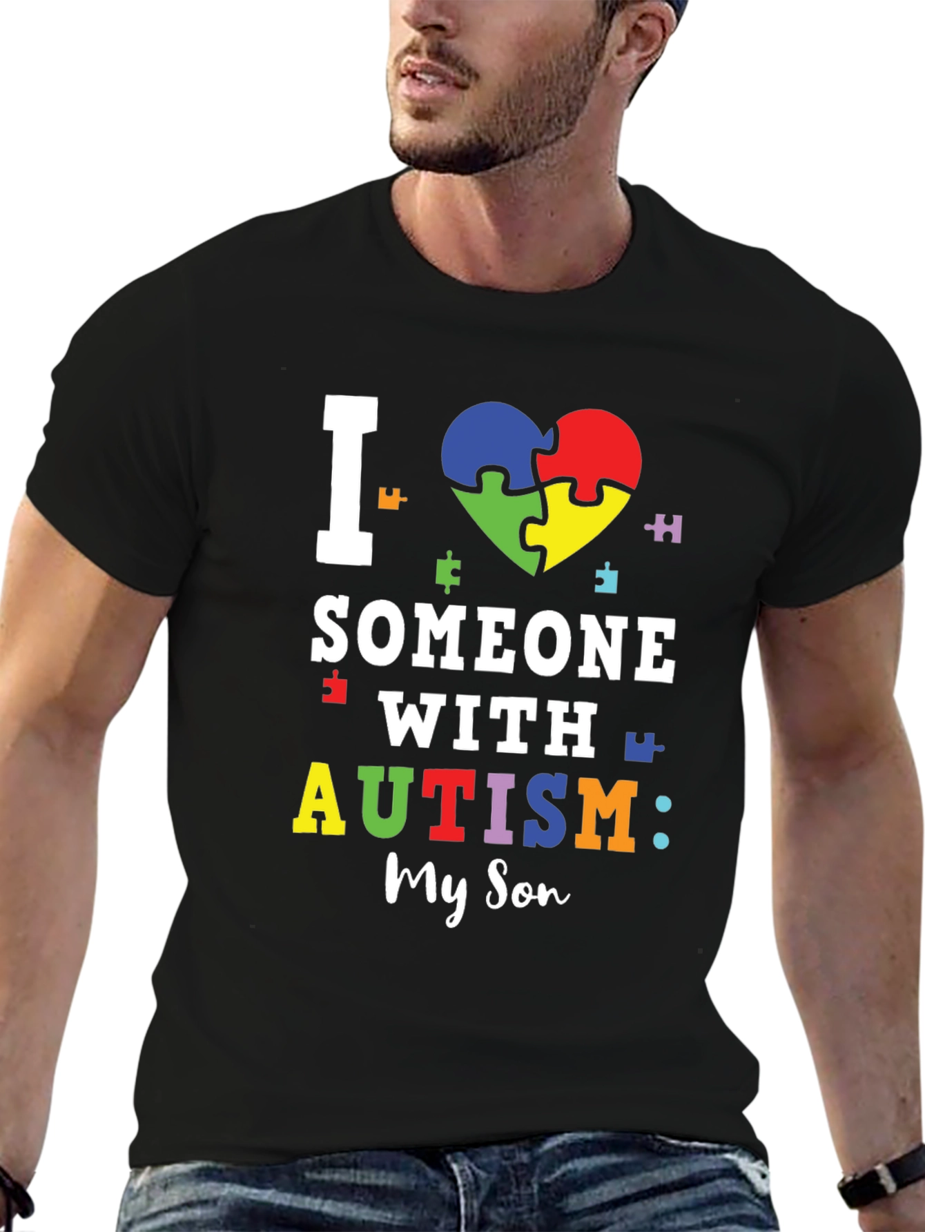 Black Autism Awareness T-Shirt - I Love Someone With Autism view 6