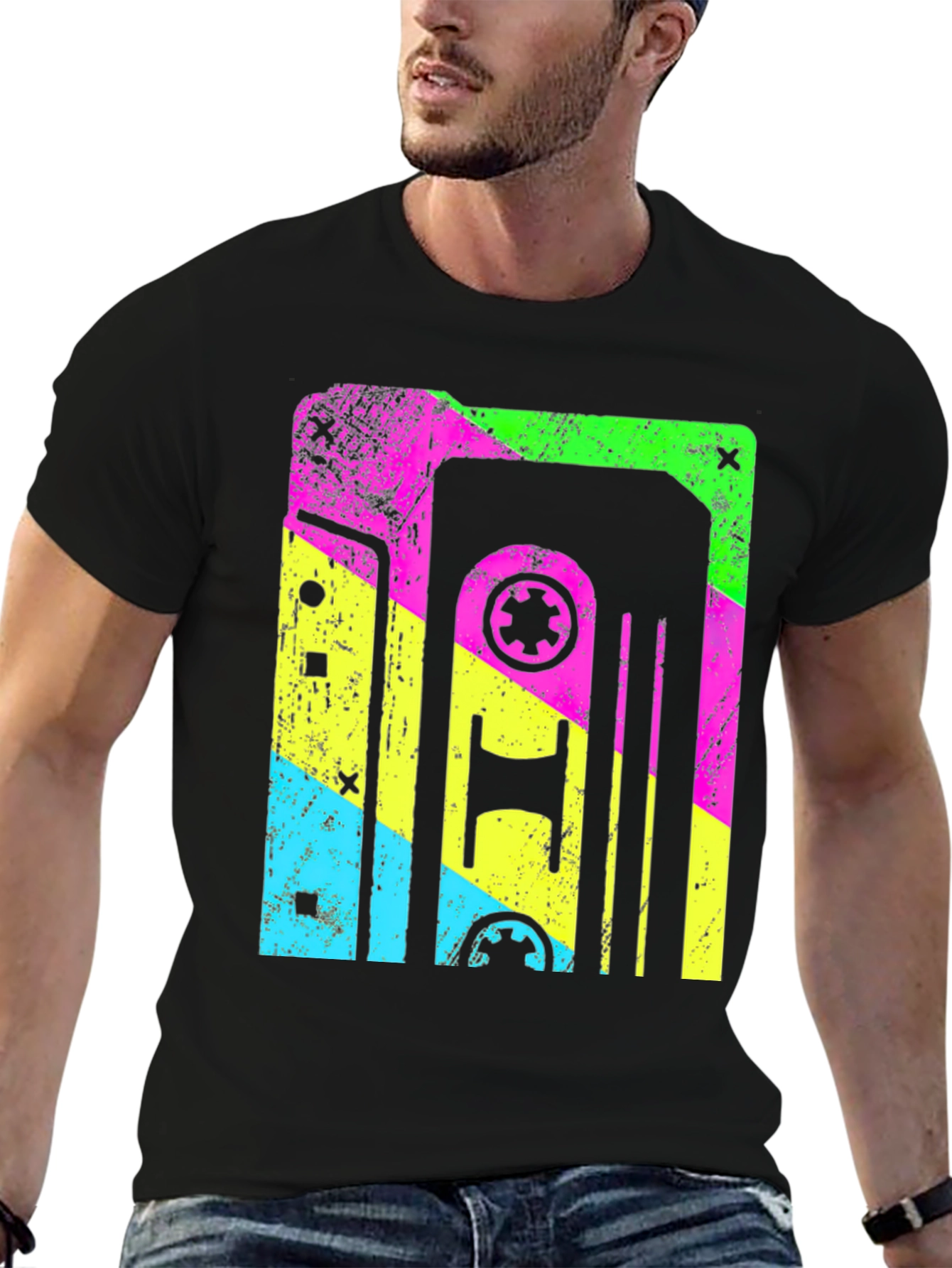 Black Retro Cassette Tape Graphic T-Shirt view 6