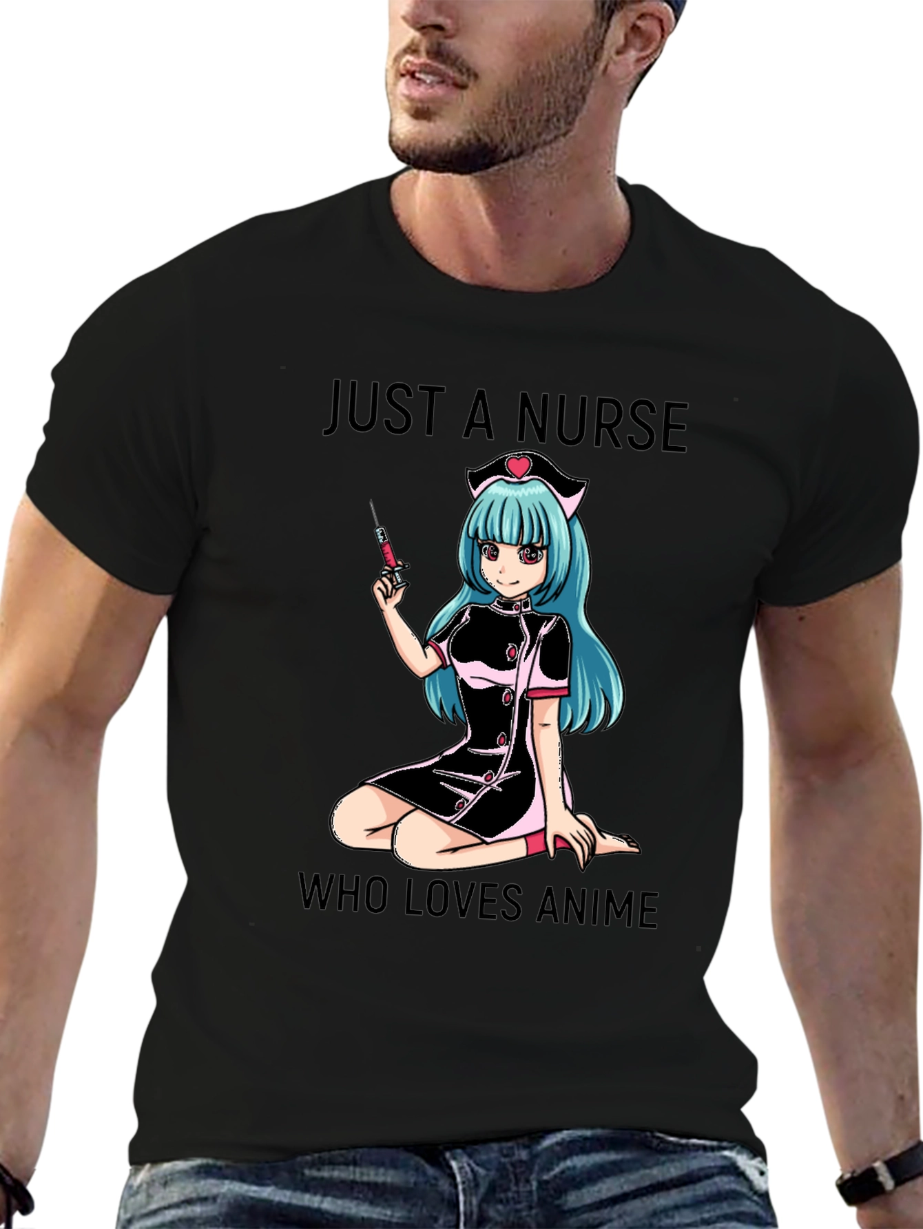 Black Anime Nurse T-Shirt: Just A Nurse Who Loves Anime view 6
