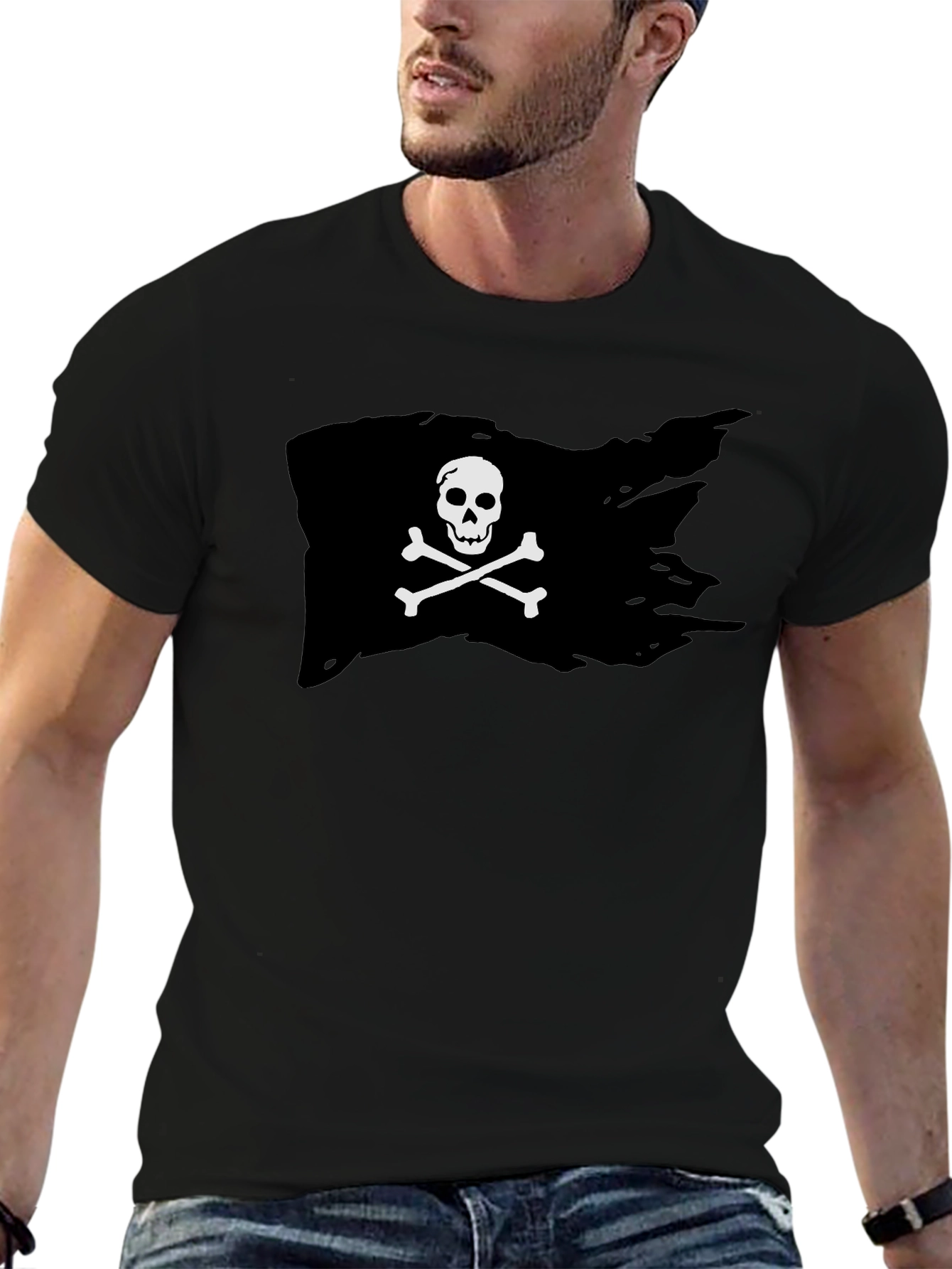 Black Pirate Flag Graphic T-Shirt - Skull & Crossbones view 6