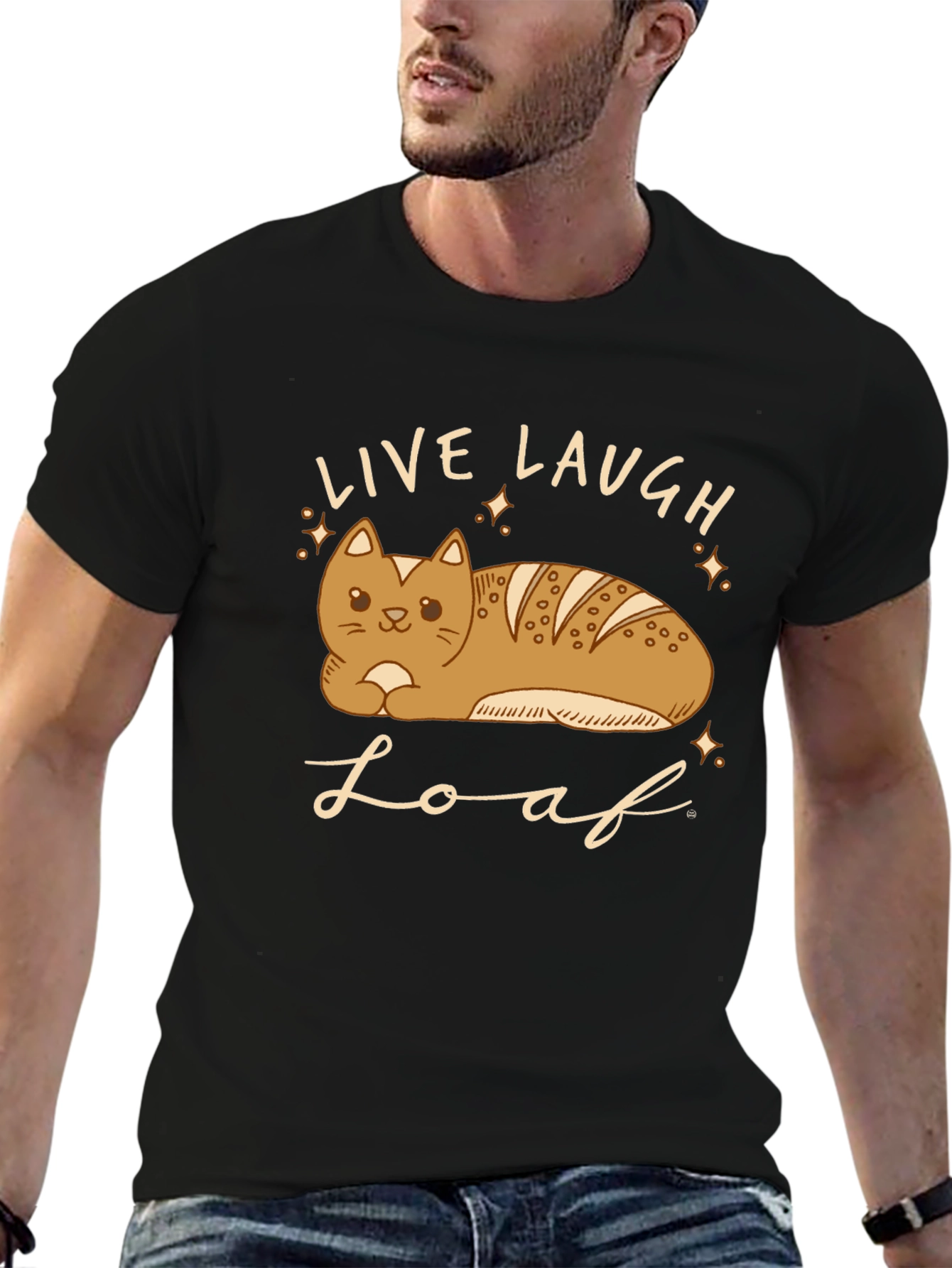 Black Live Laugh Loaf T-Shirt - Cat Bread Funny Tee view 6
