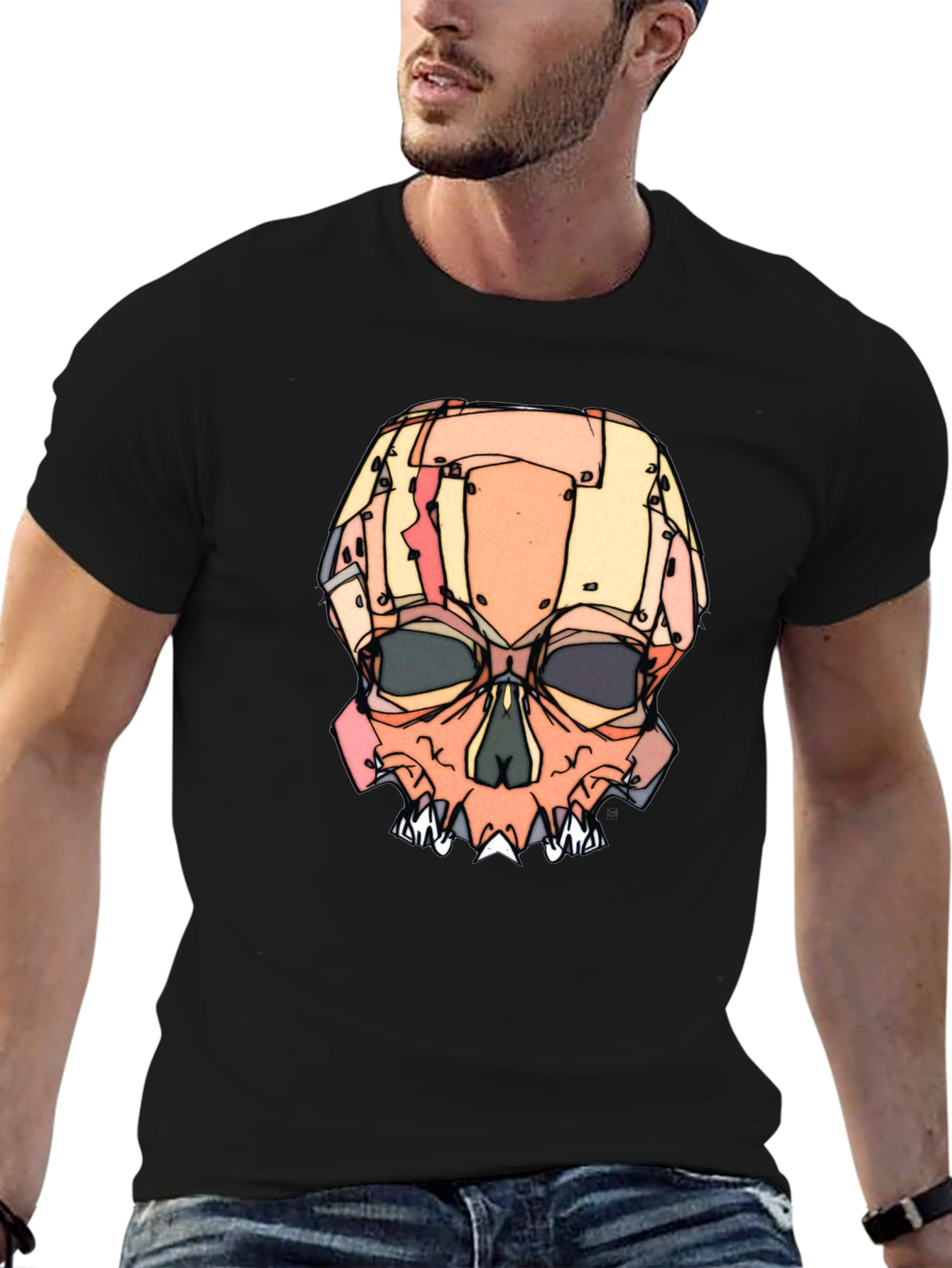 Black Abstract Skull Graphic T-Shirt view 6