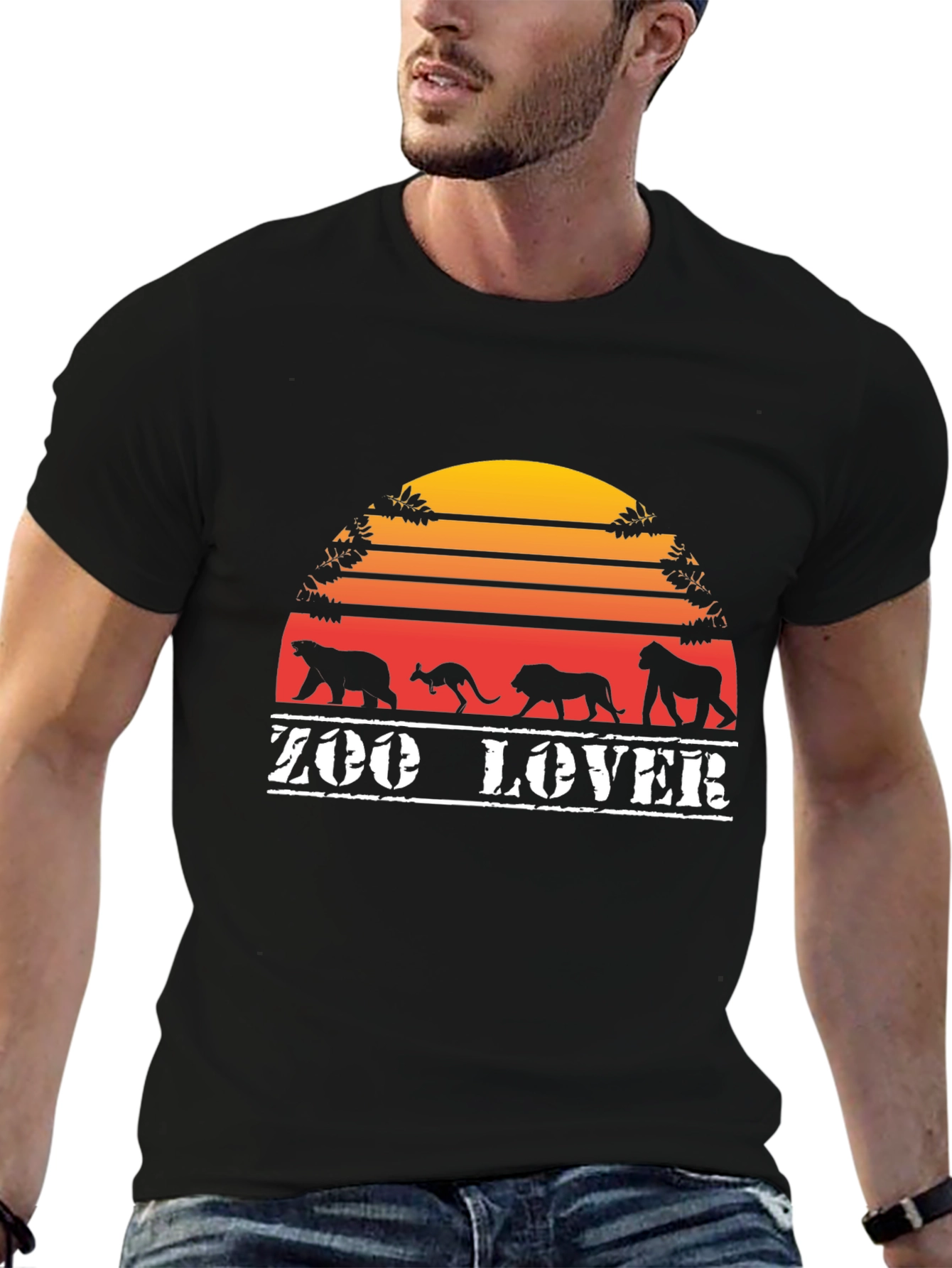 Black Zoo Lover T-Shirt Black Retro Animal Design view 6