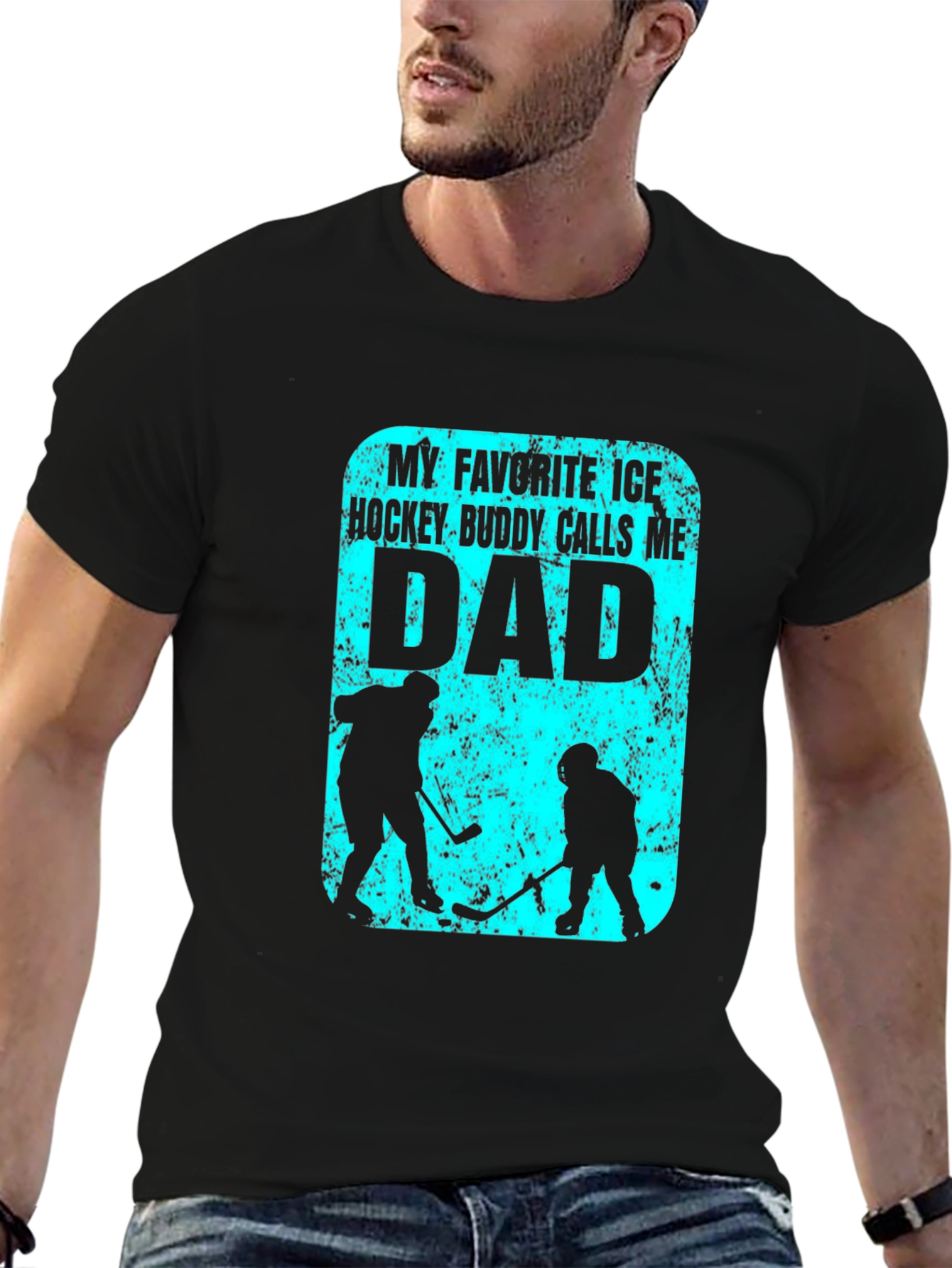 Black My Favorite Ice Hockey Buddy Calls Me Dad T-Shirt view 6