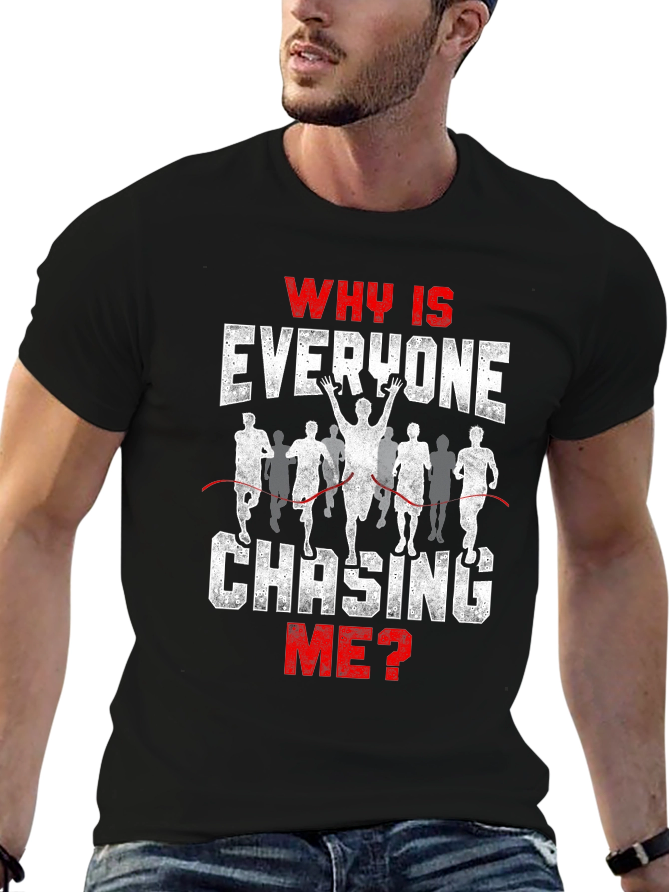 Black Funny Running T-Shirt - Why Is Everyone Chasing Me? view 6
