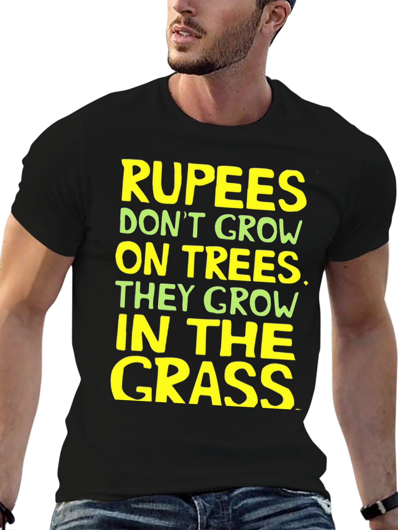 Black Rupees in Grass Graphic Tee - Funny Sarcastic T-Shirt view 6