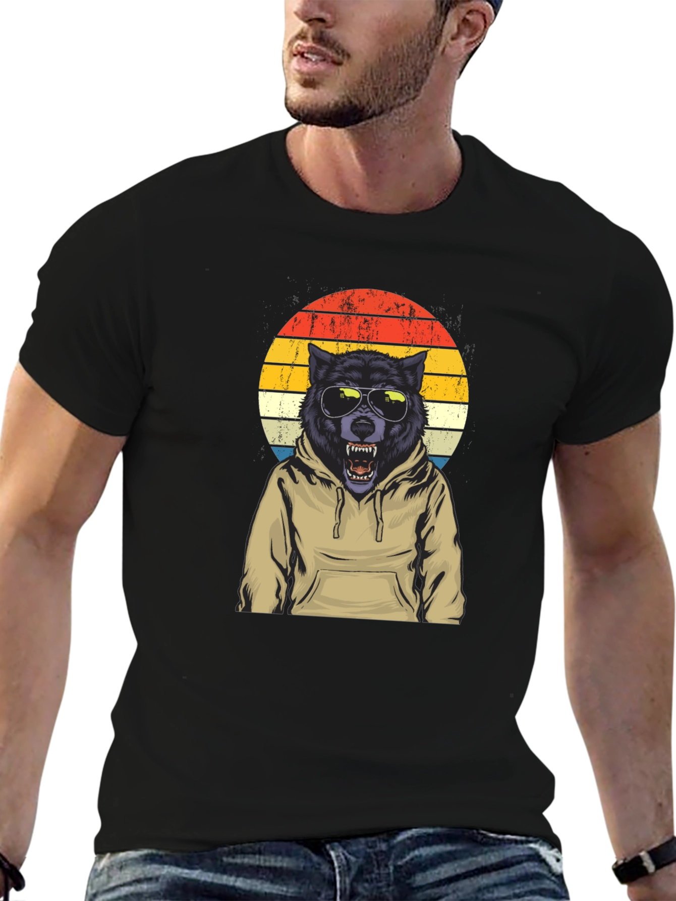 Black Cool Wolf Hoodie T-Shirt view 6