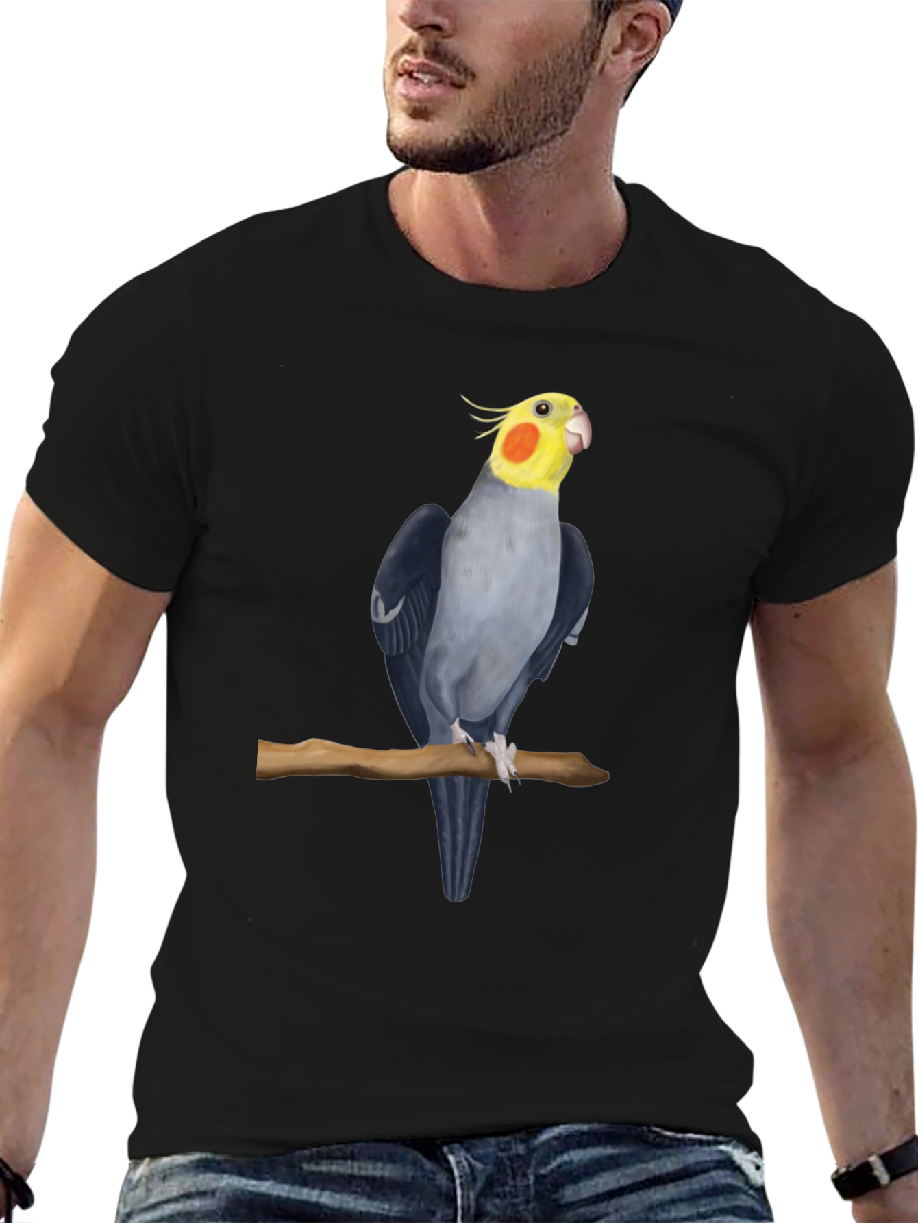 Black Cockatiel Bird Black T-Shirt view 6
