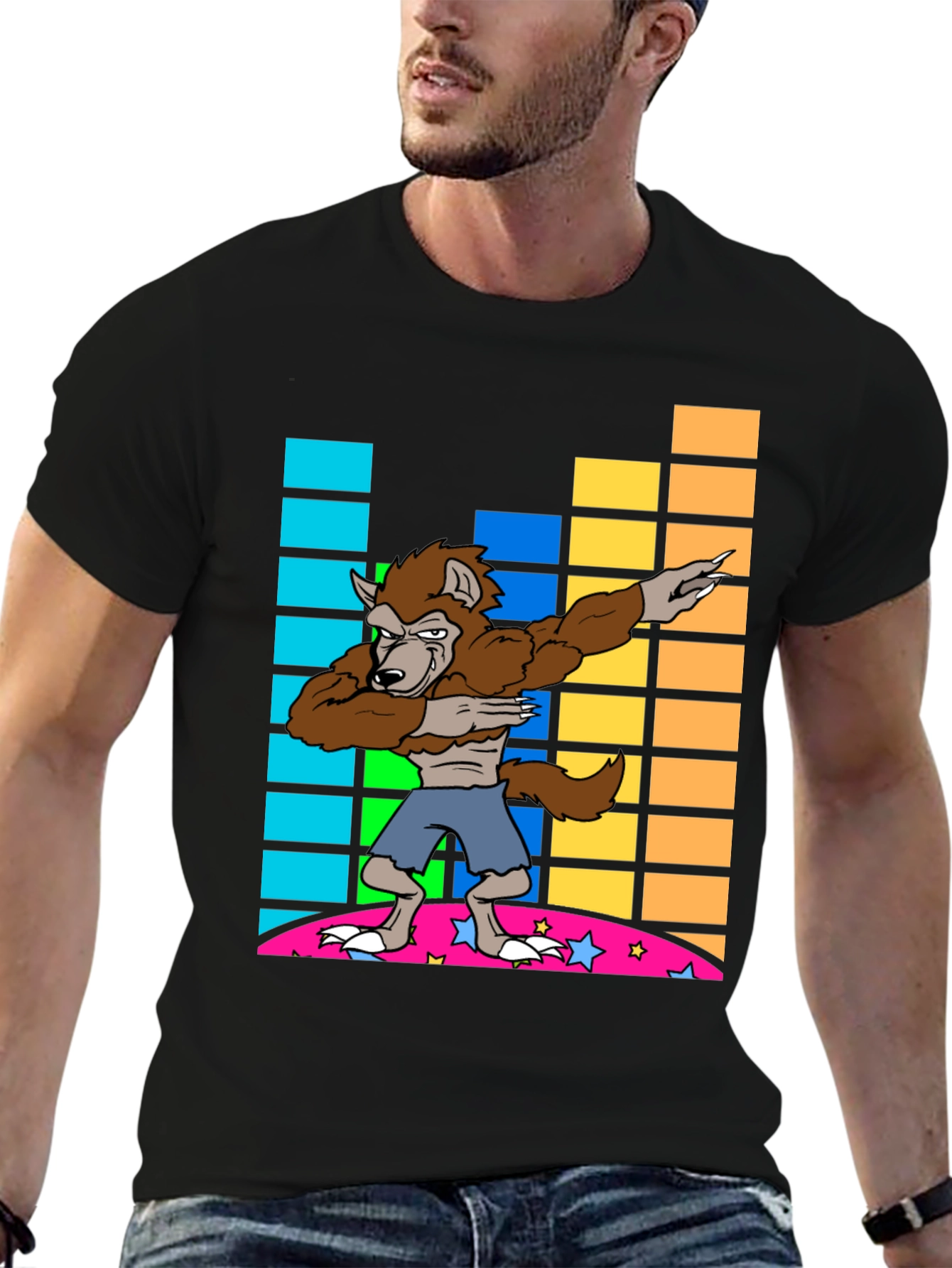 Black Dabbing Werewolf Graphic Tee - Fun Novelty Shirt view 6