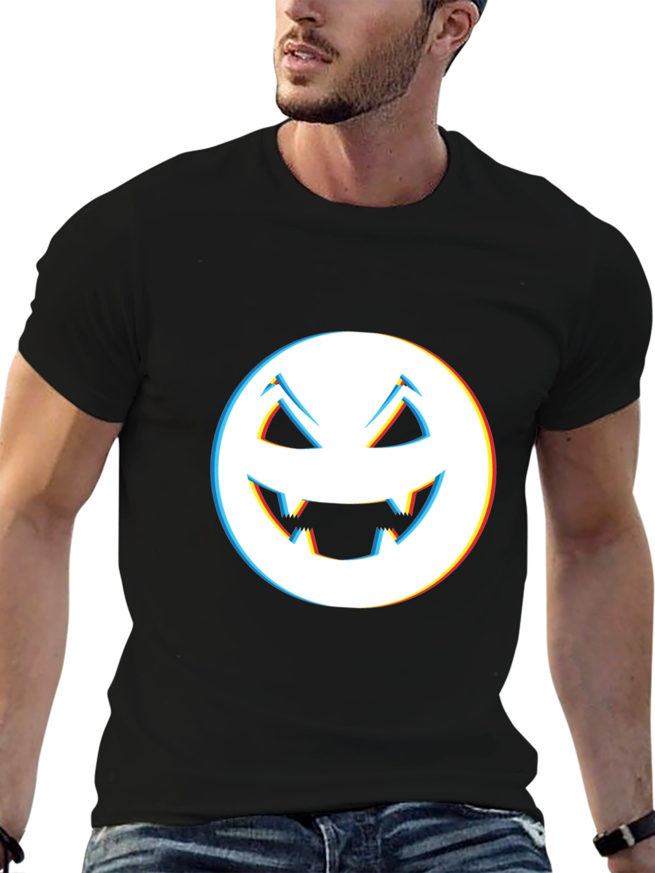 Black Spooky Smile Tee - Men's Black Halloween Graphic T-Shirt view 6