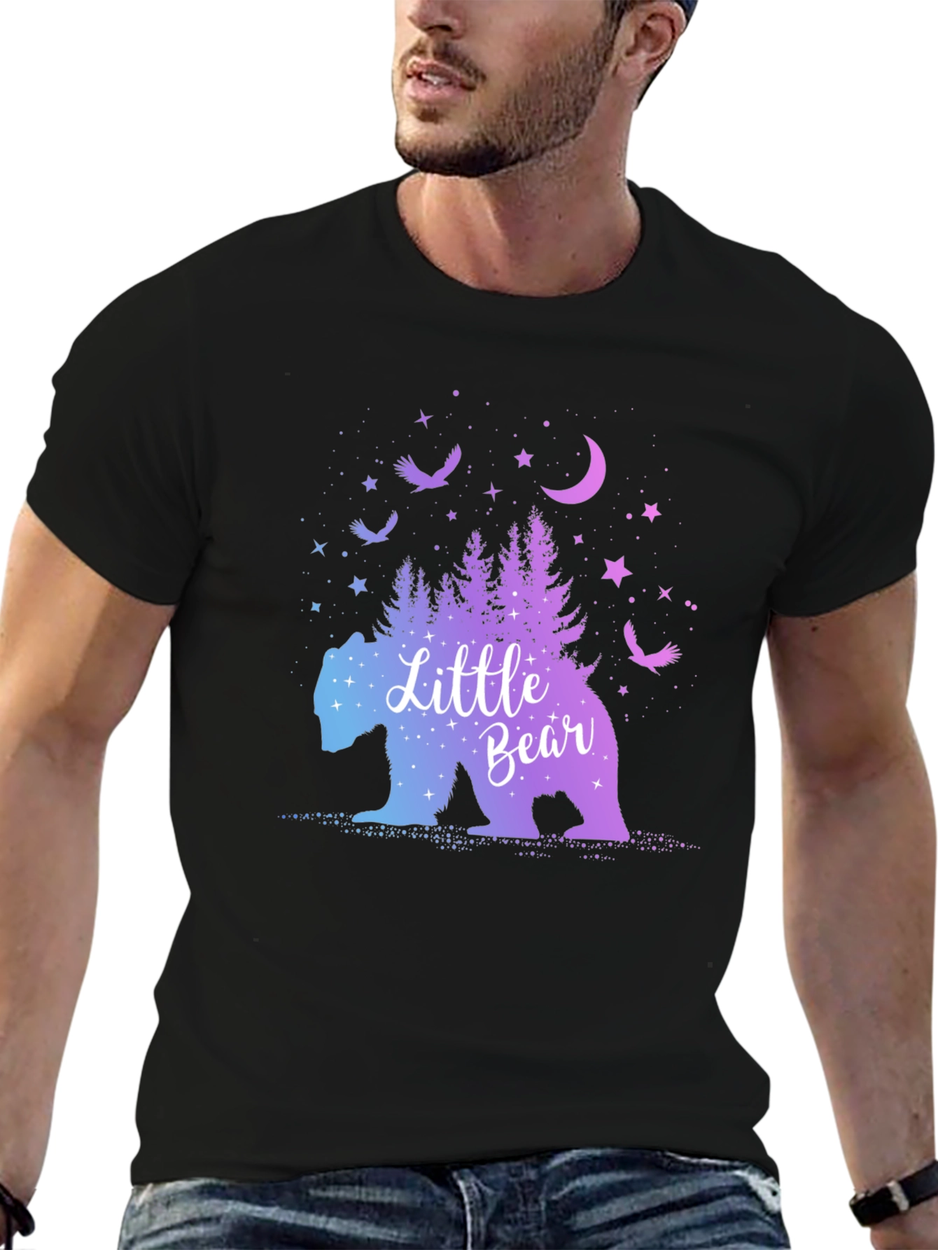 Black Little Bear Graphic Tee - Unisex Black T-Shirt view 6