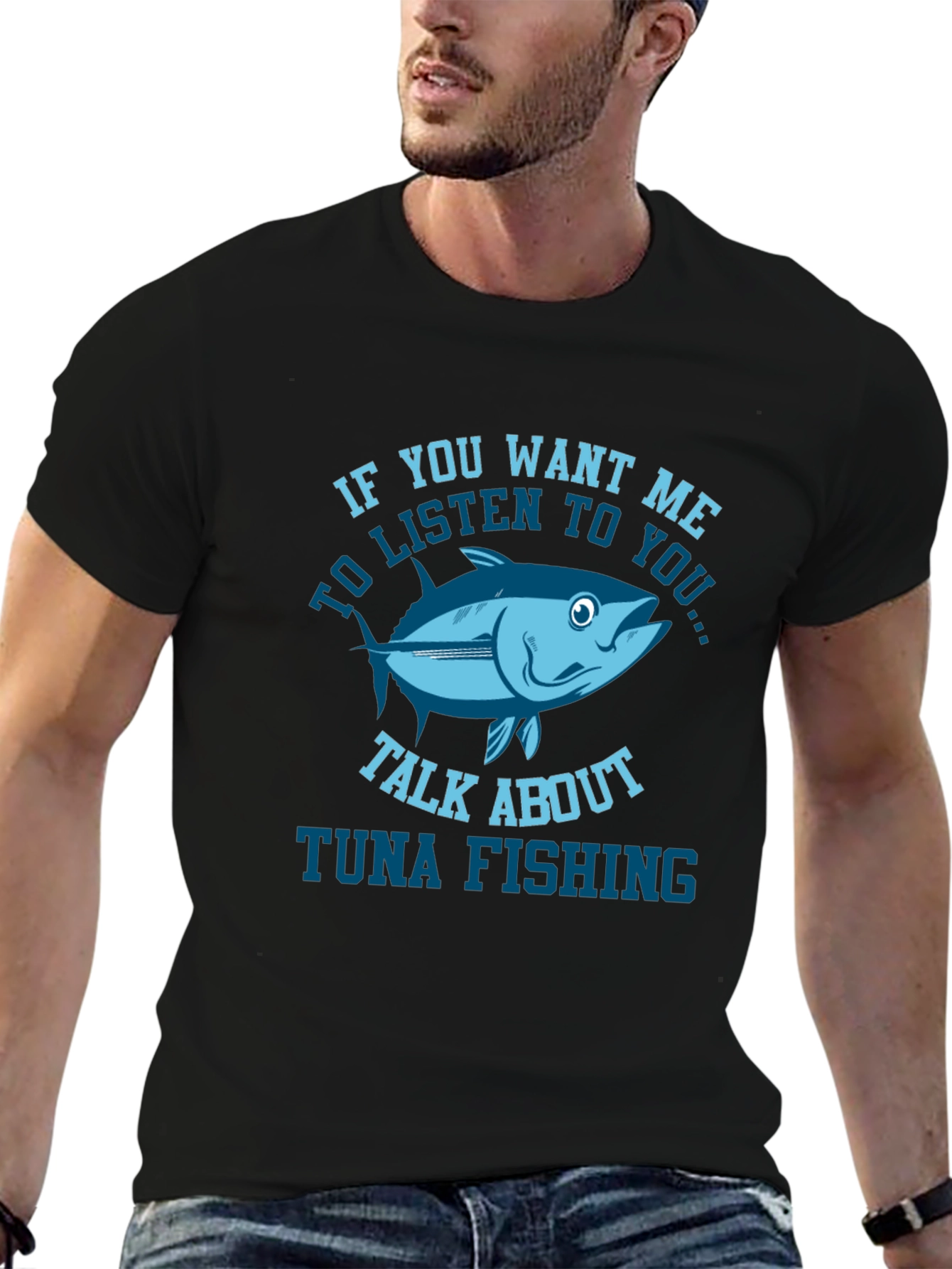 Black Funny Tuna Fishing T-Shirt view 6