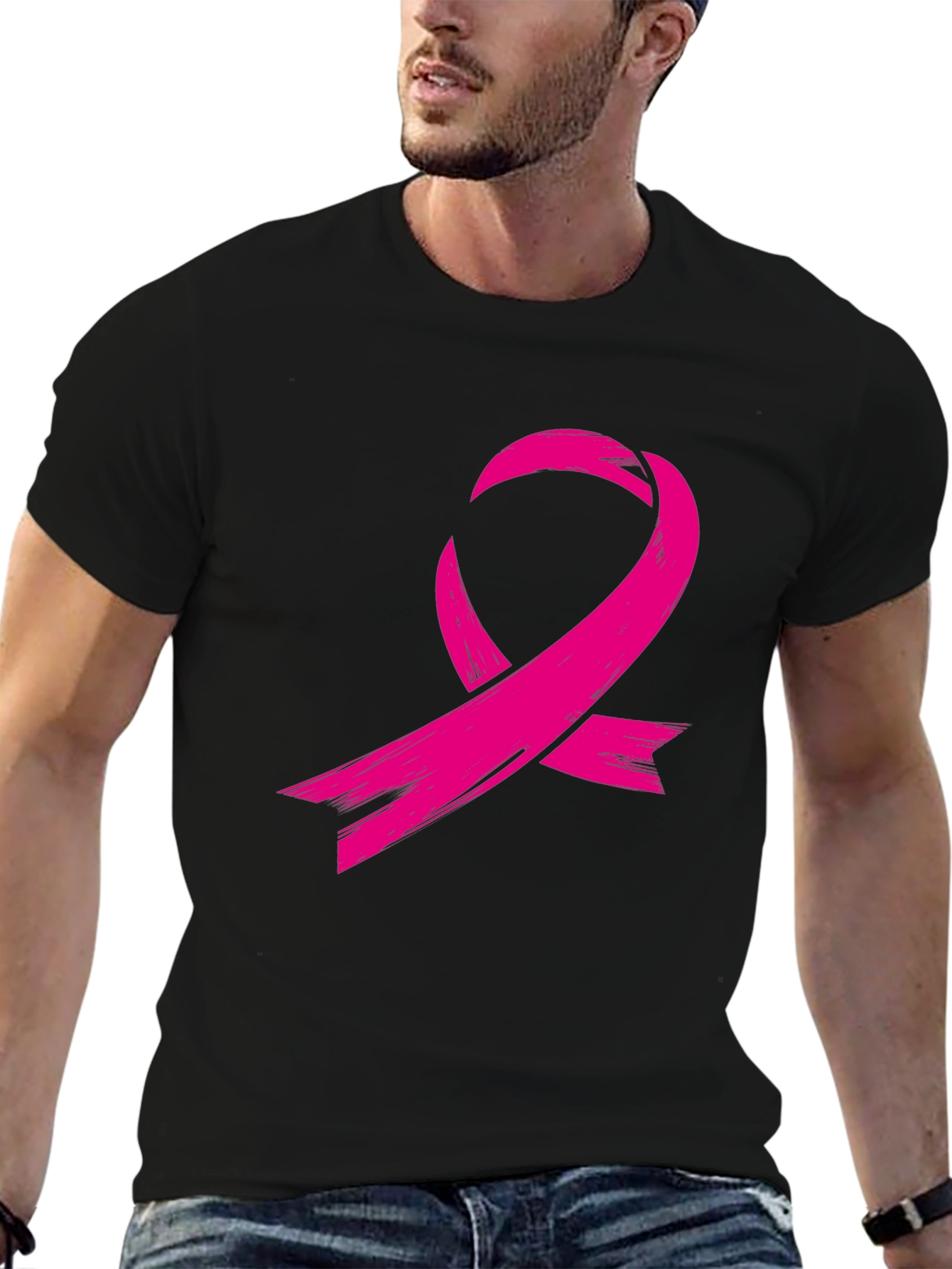 Black Pink Ribbon Graphic Tee - Breast Cancer Awareness view 6