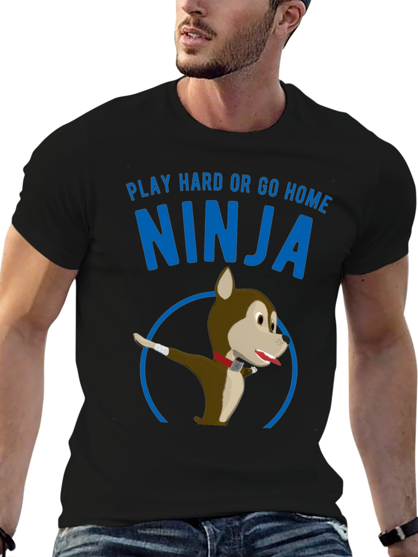 Black Play Hard Ninja Dog Graphic Tee view 6