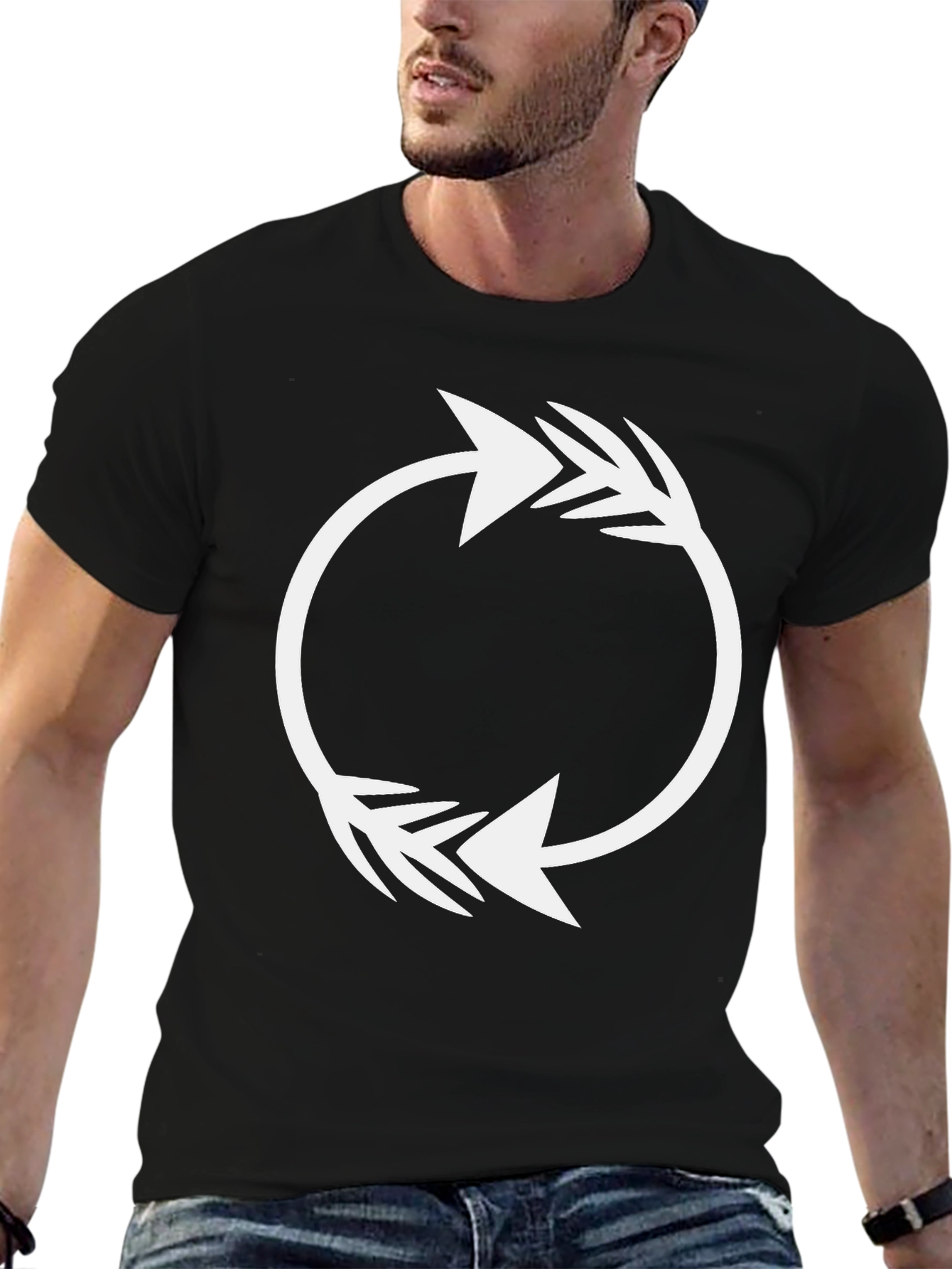 Black Circular Arrow Graphic Tee - Stylish Black T-Shirt view 6